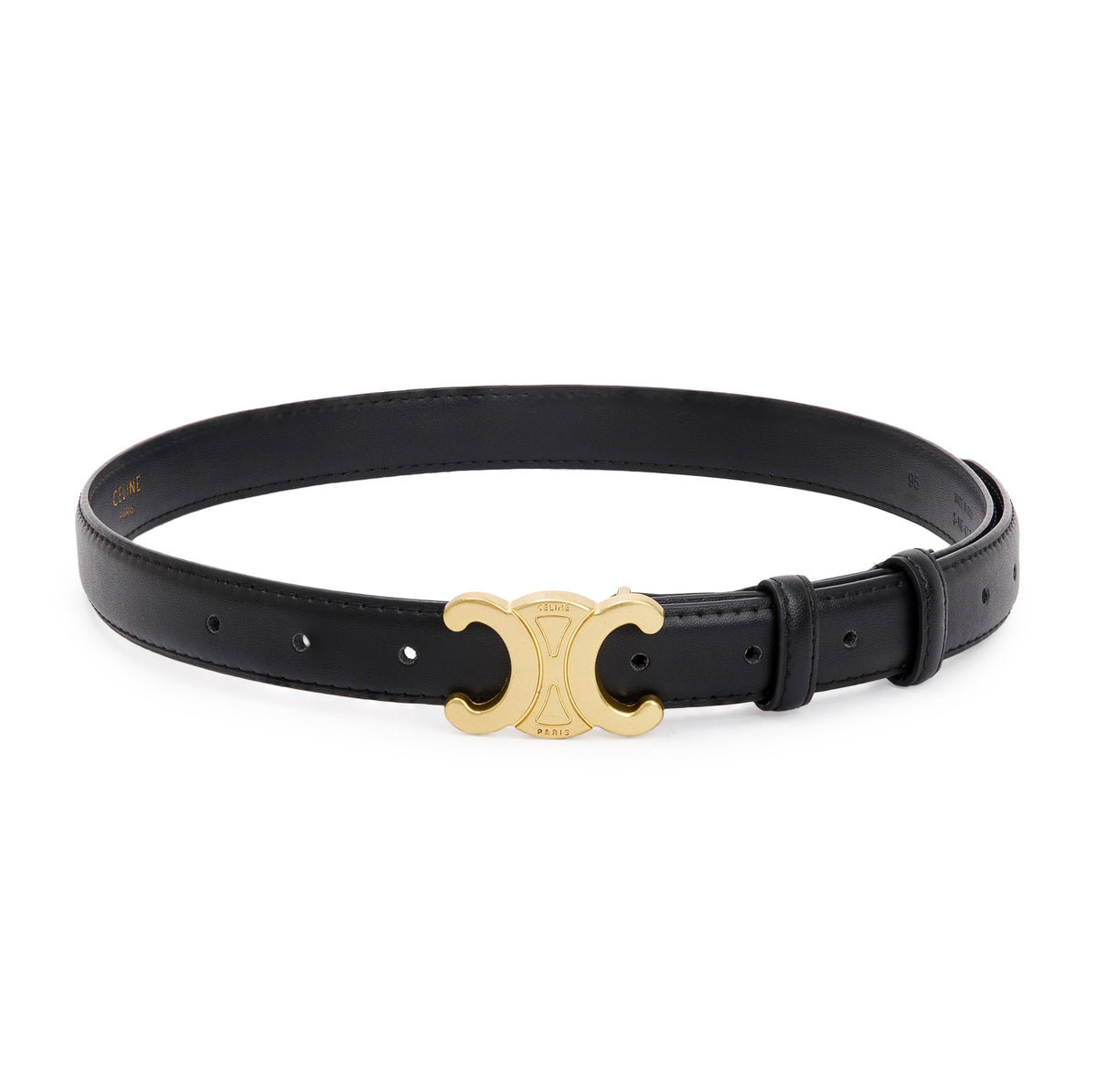 Celine Black Turillon Skinny Leather Belt, Size 95