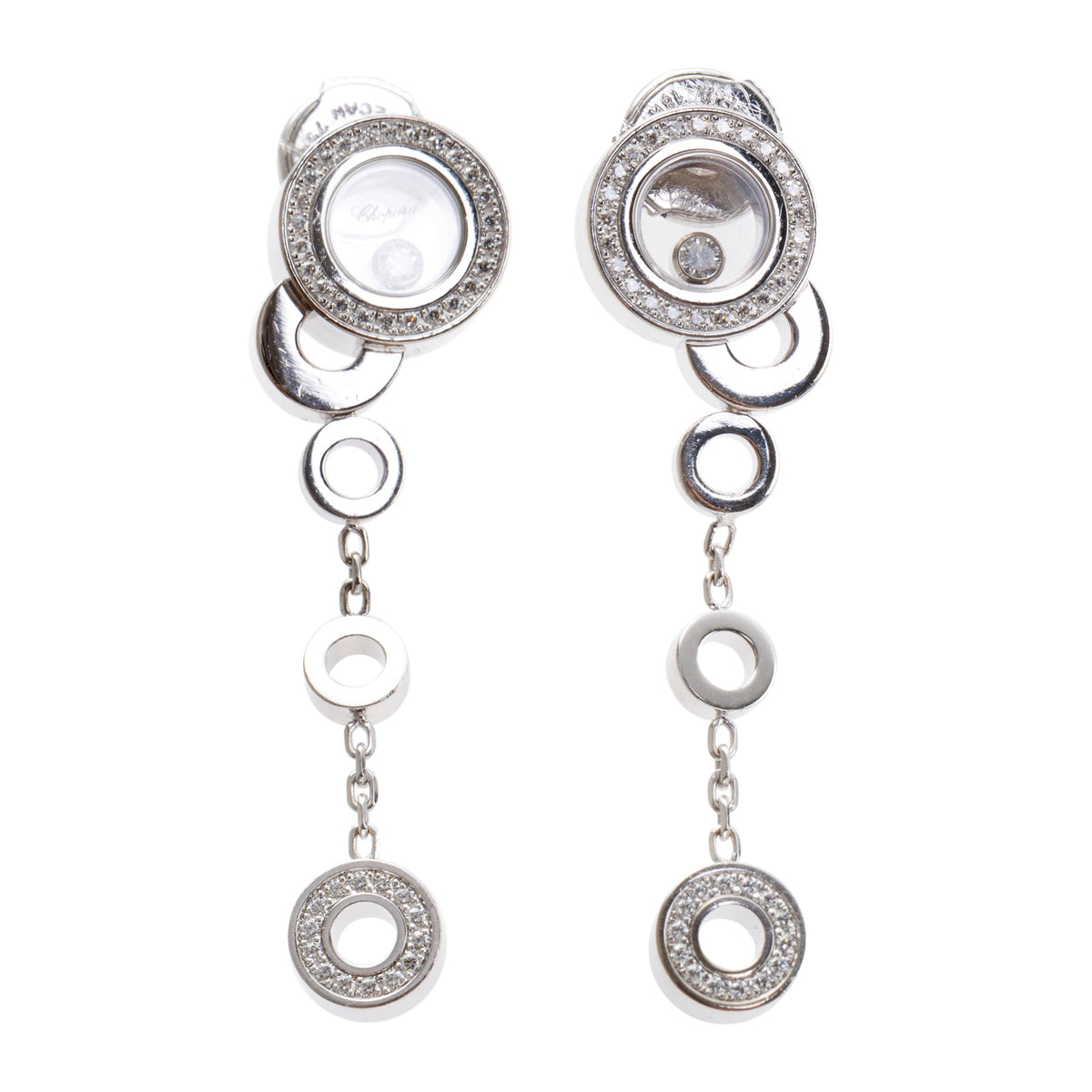 Chopard 18k White Gold Diamond Happy Bubbles Drop Earrings