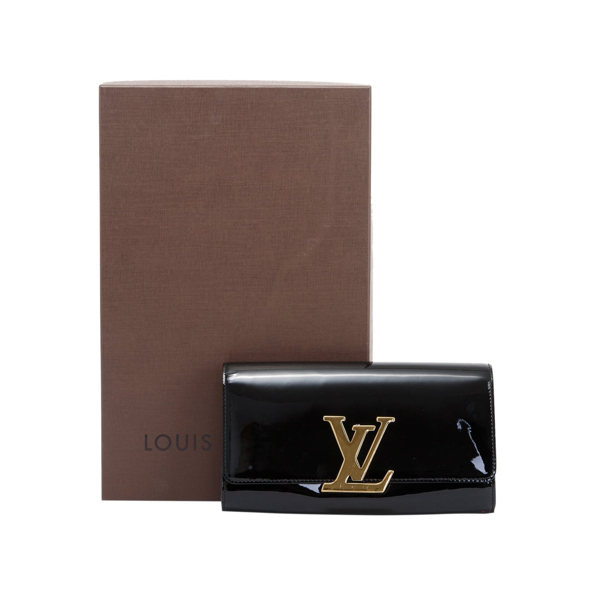 Louis Vuitton Gold-Tone LV Logo Black Vernis Louise Wallet at