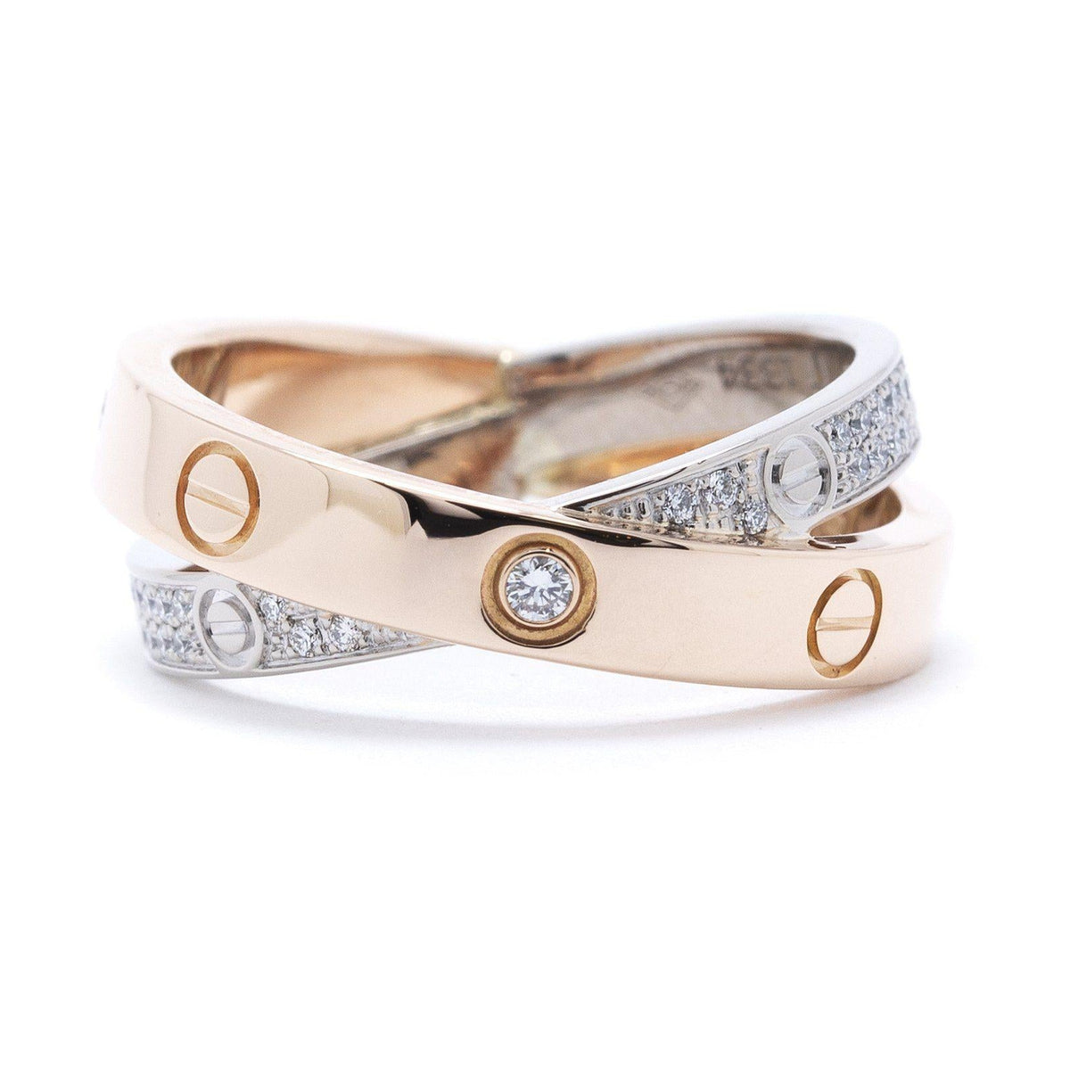 Cartier Two Tone Interlocking Love Ring with Diamonds Oliver