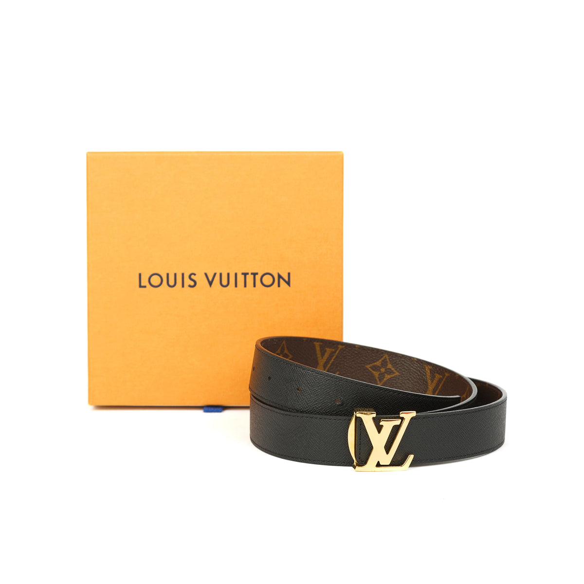 Louis Vuitton LV Initiales 30 mm Reversible Belt Brown + Calf Leather. Size 90 cm