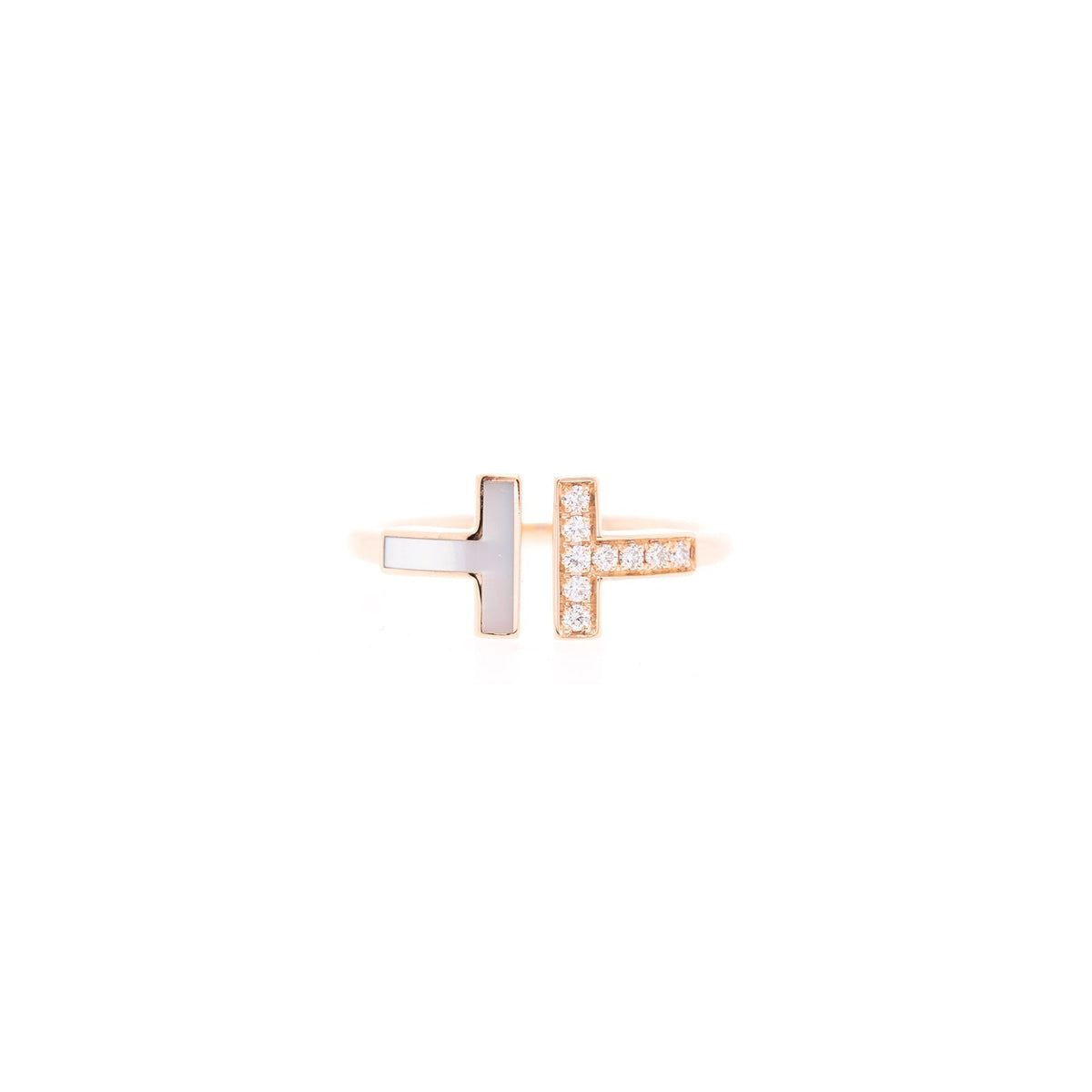 Tiffany T Wire Ring in Rose Gold with Diamonds and Mother-Of-Pearl