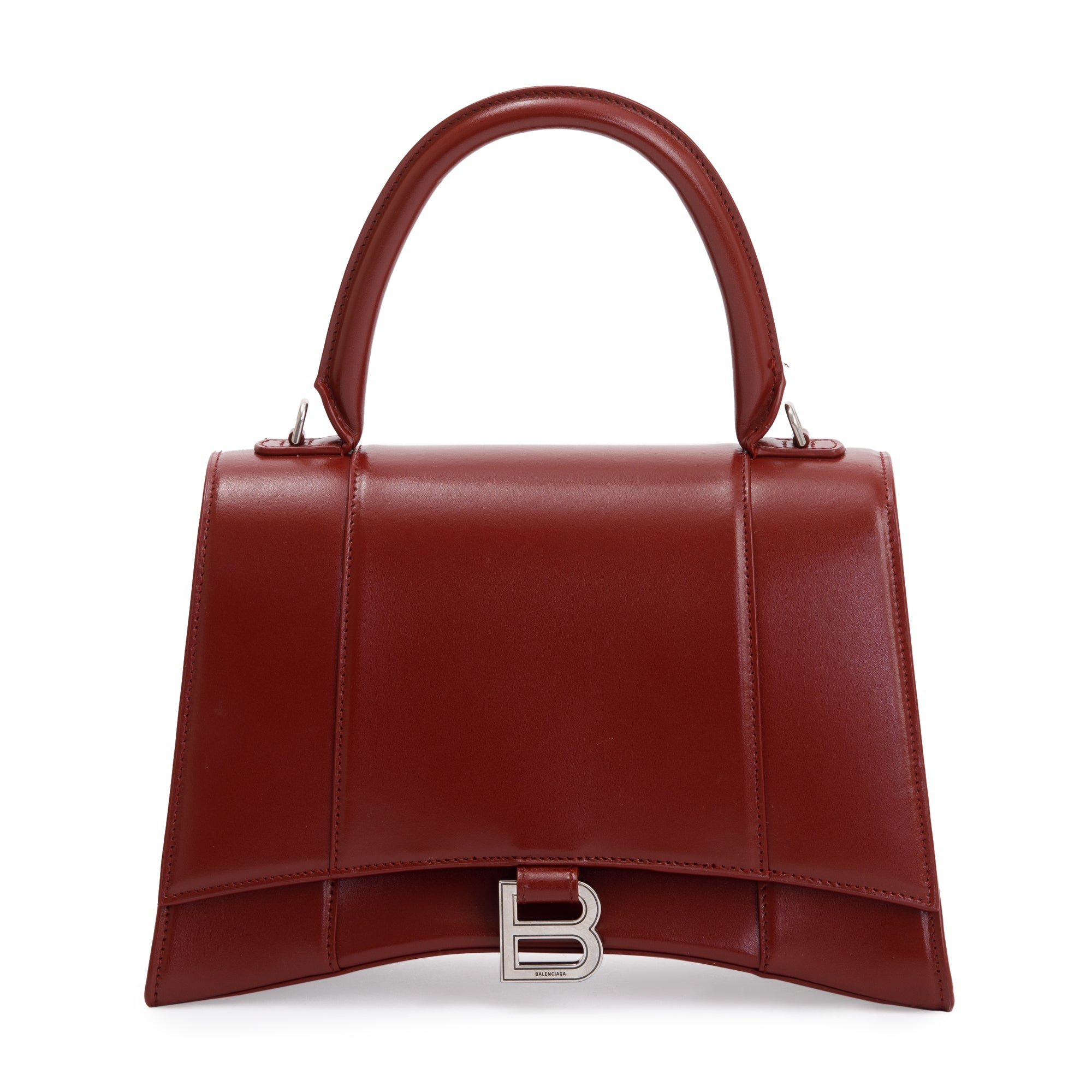 Balenciaga Burgundy Calfskin Leather Medium Hourglass Top Handle Bag w Oliver Jewellery