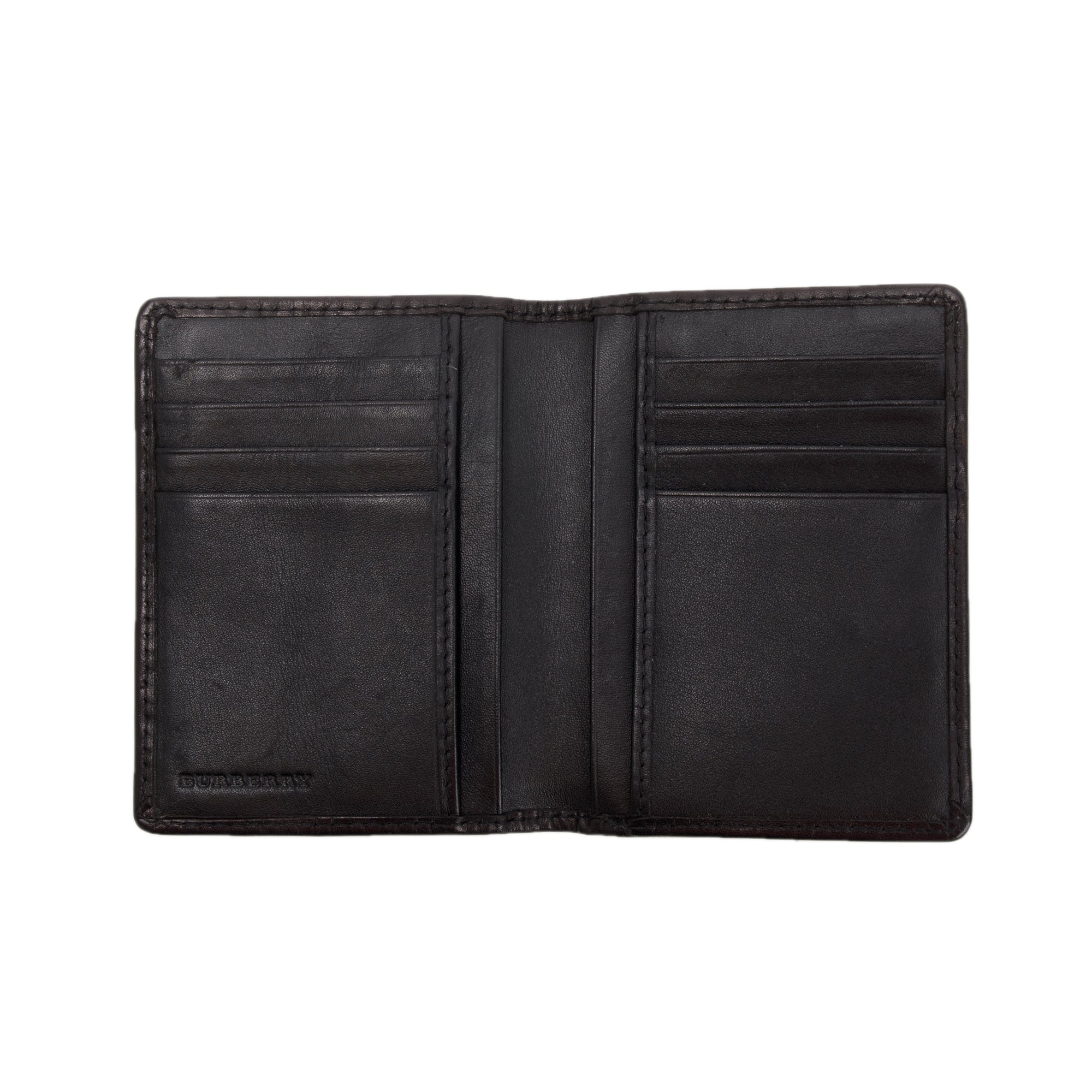 Burberry Black Leather Trimmed Beat Check Bifold Wallet