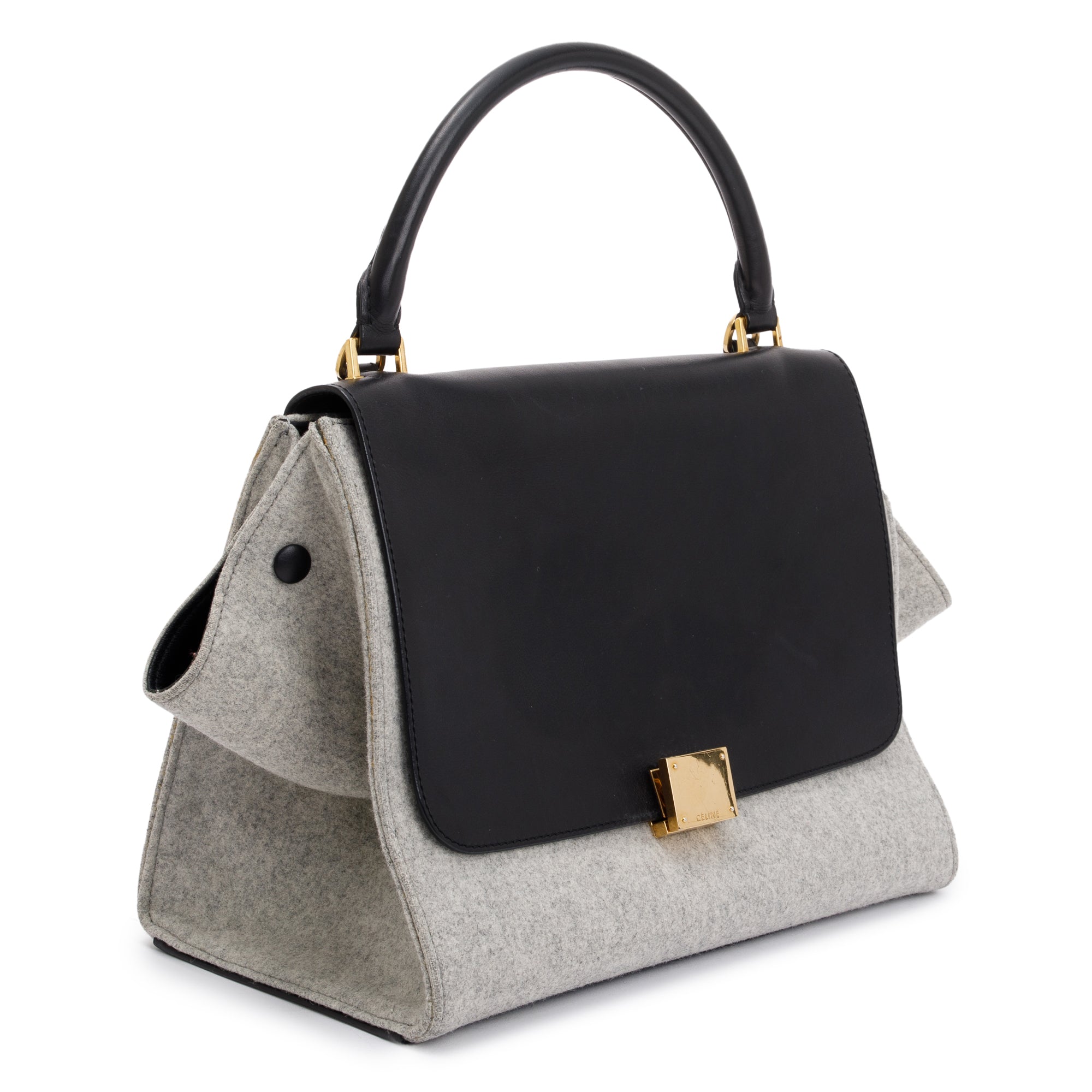 Celine Black Calfskin Leather and Grey Felt Medium Trapeze Bag