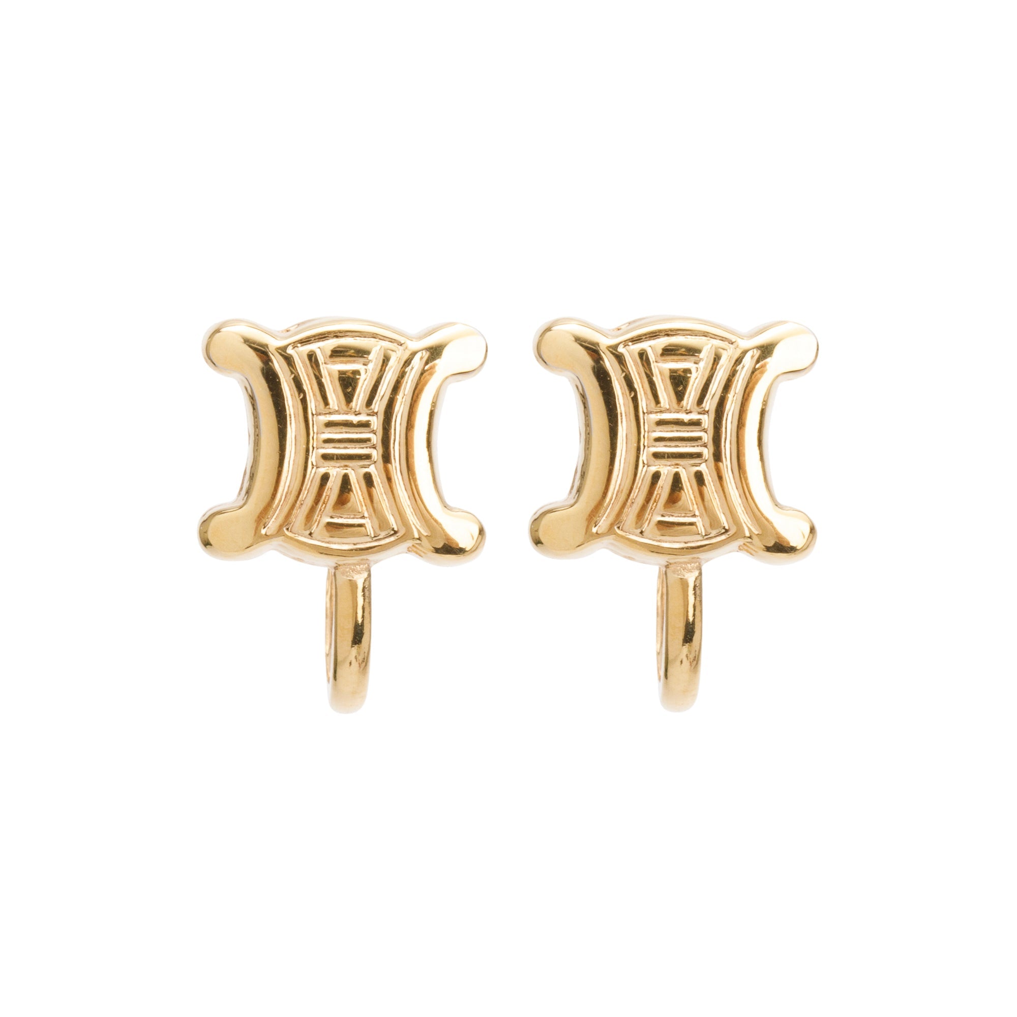 Celine Vintage Gold Plated Triomphe Clip-On Earrings w/ Box