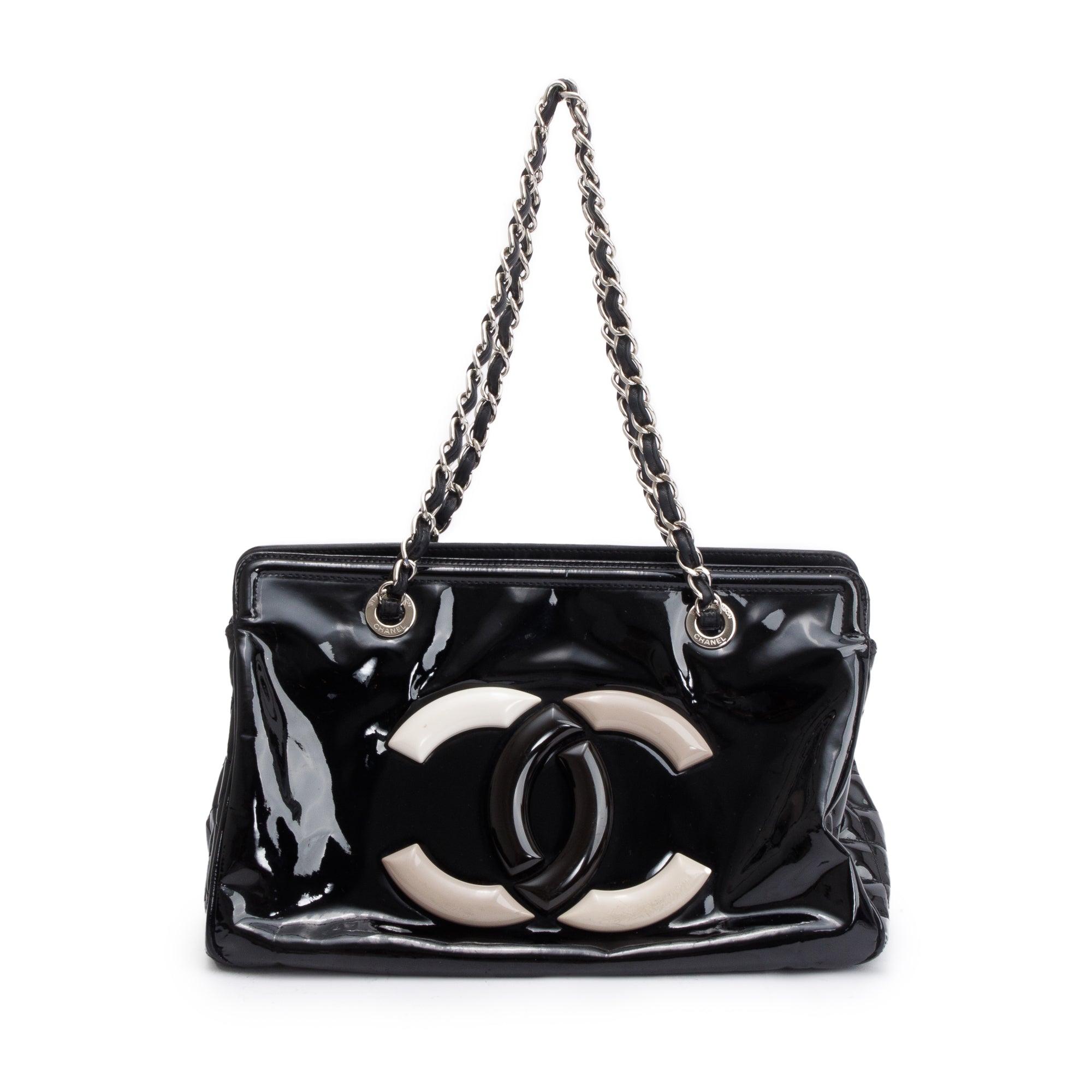 Chanel Black Patent Leather Lipstick Ligne tote