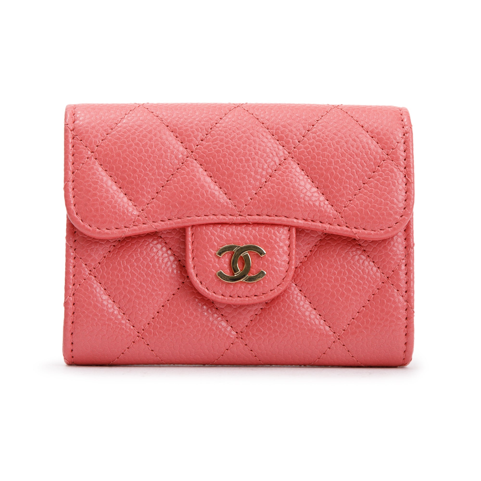 Chanel Pink Caviar Quilted Leather Flap Card Holder w/ Box & Authenticity  Card