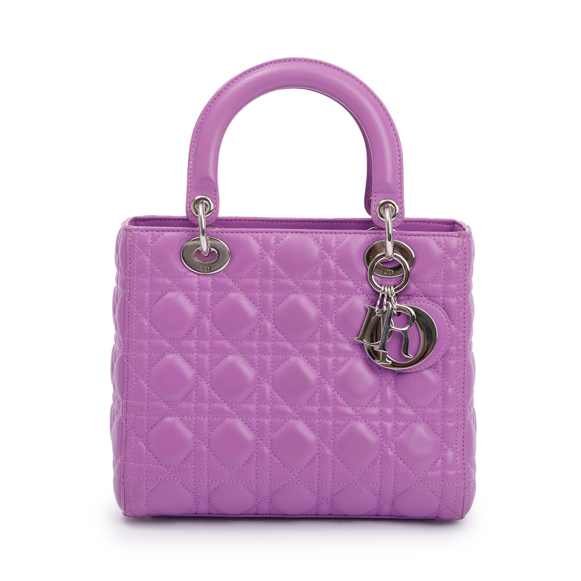 Christian Dior Purple Cannage Lambskin Leather Medium Lady Dior Bag w/  Strap & Box