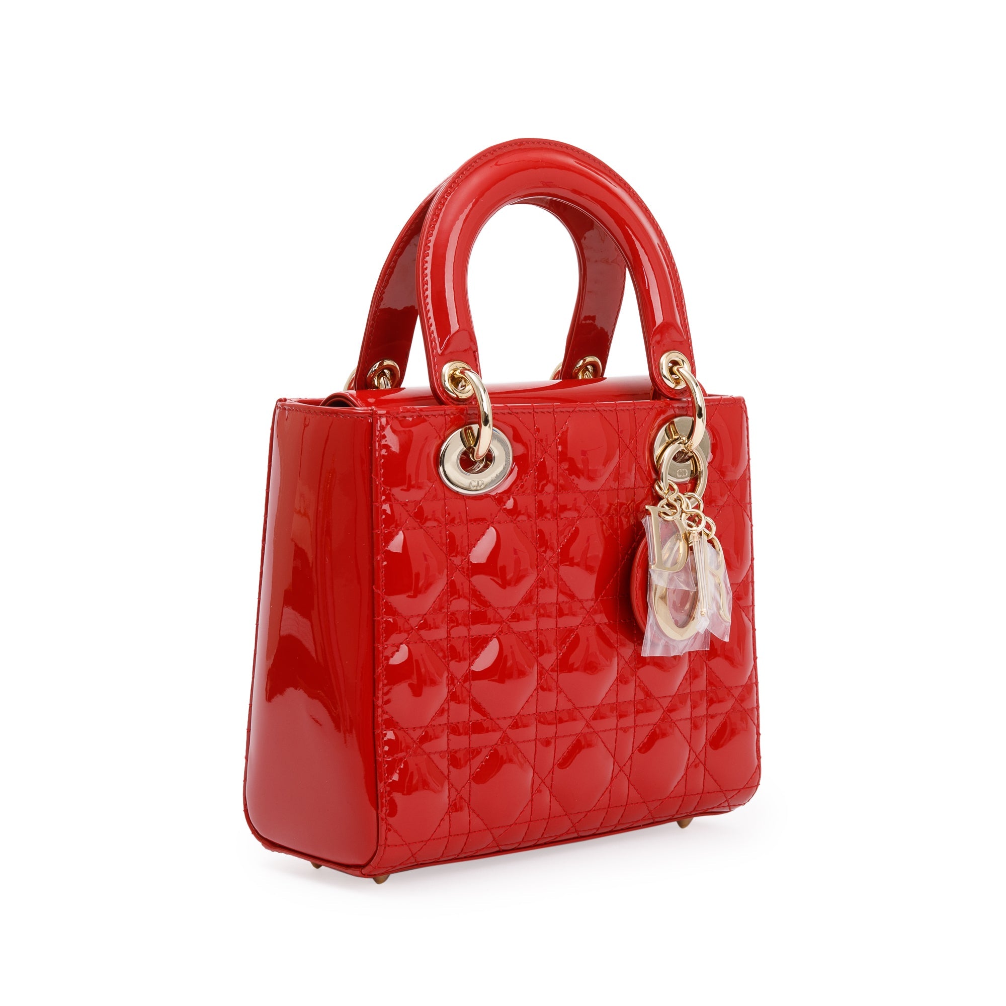 Christian Dior Red Patent Cannage Leather Small Lady Dior Bag w