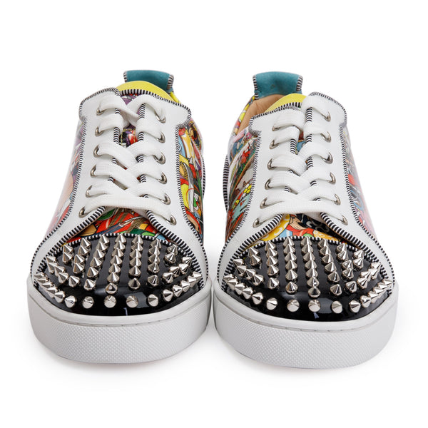 Christian Louboutin Multicolour Comic Print Patent Leather Louis Junior  Spikes Orlato Low-Top Sneakers, Size 42 w/ Box