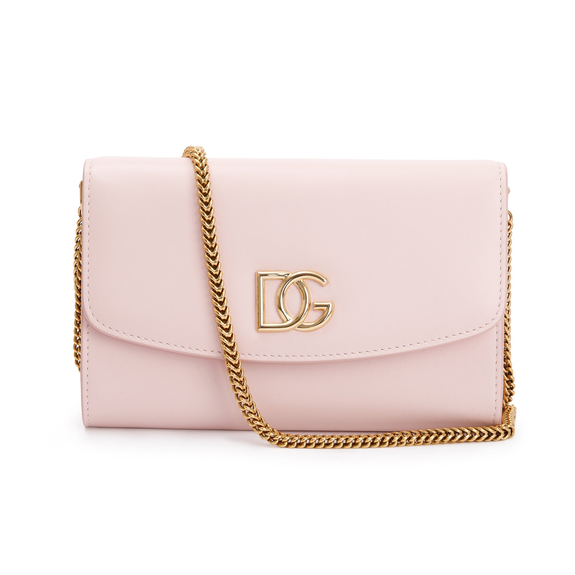 Dolce & Gabbana Pink Calfskin Leather DG Logo Flap Chain Clutch Bag w ...