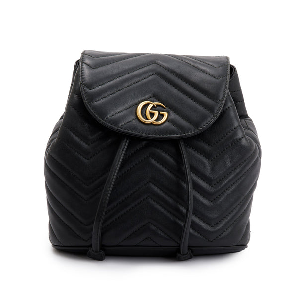 Gucci Black Calfskin Matelasse GG Marmont Flap Backpack