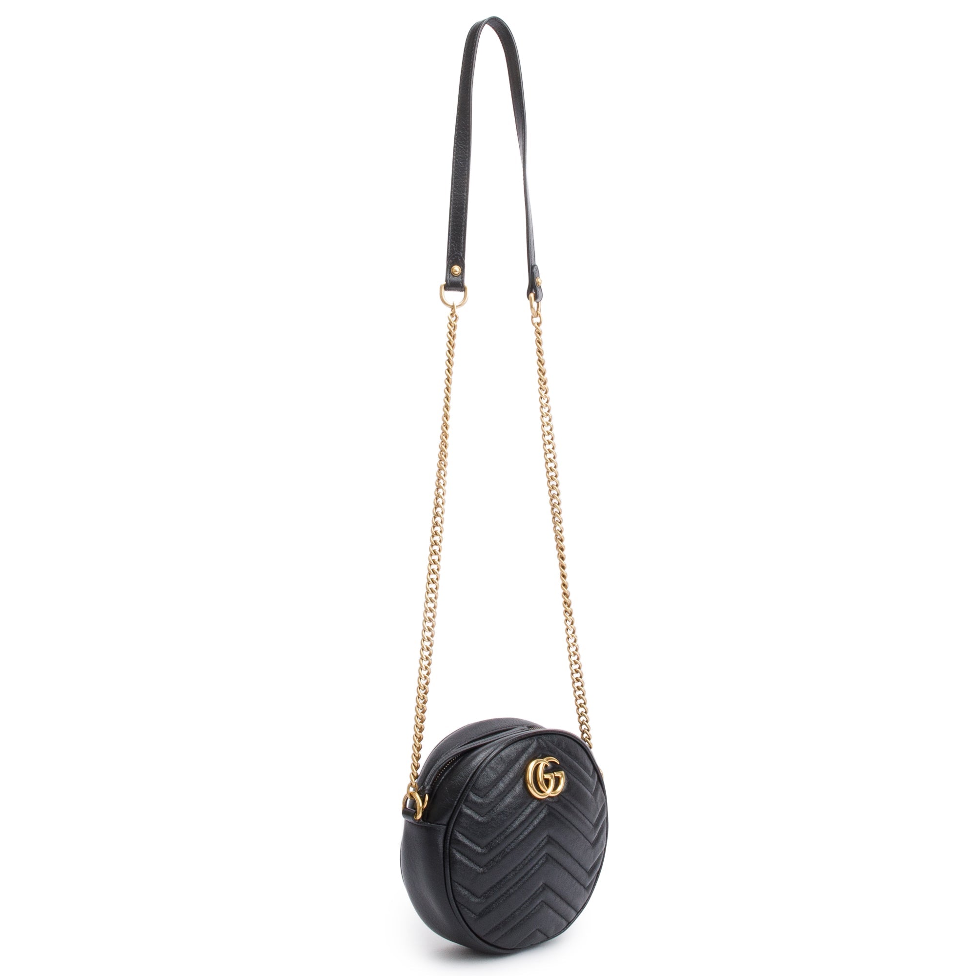 Gucci Black GG Marmont Matelasse Leather Mini Round Shoulder Bag Oliver Jewellery