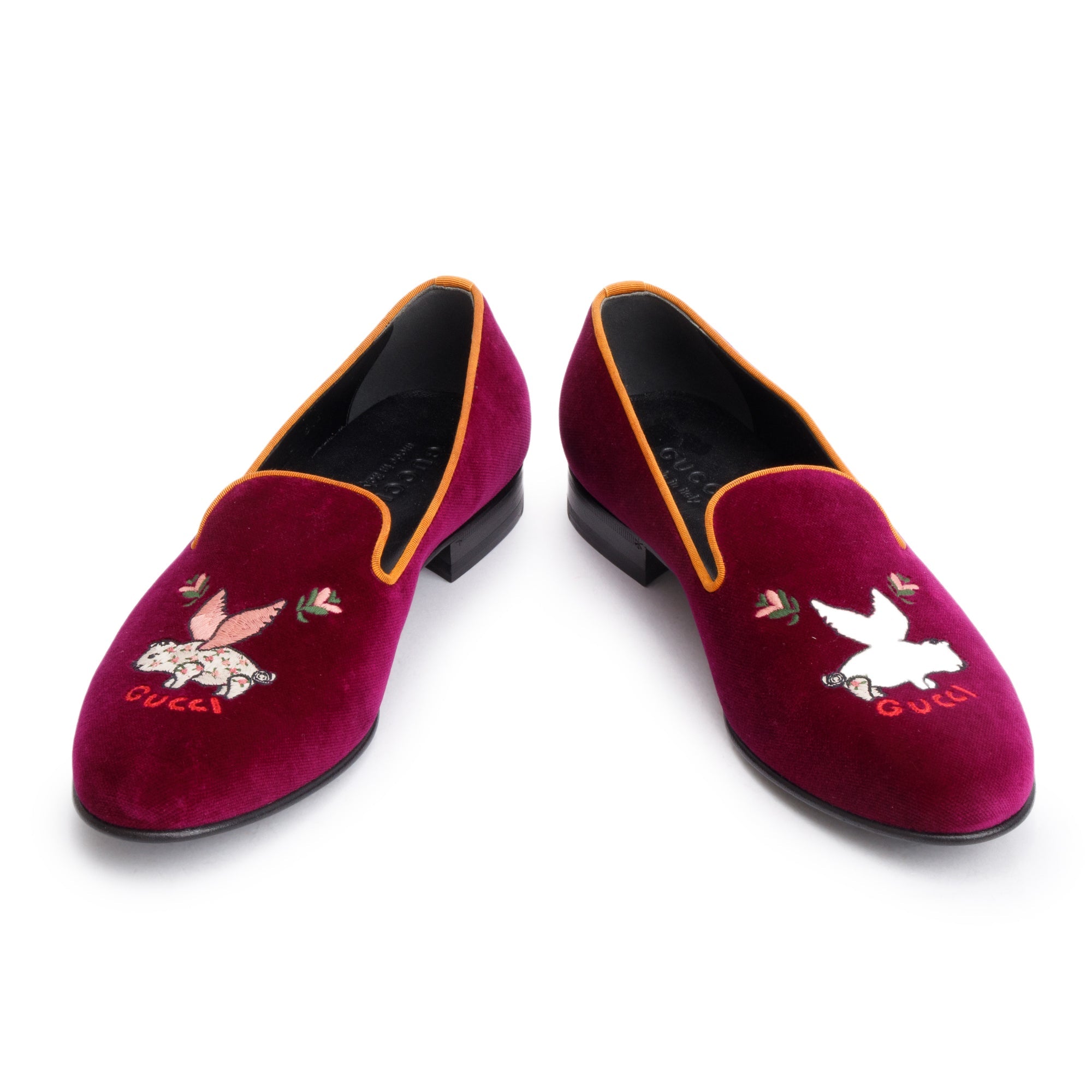 Gucci Burgundy Velvet Flying Pig Embroidered Accent Mens Loafers Size Oliver Jewellery