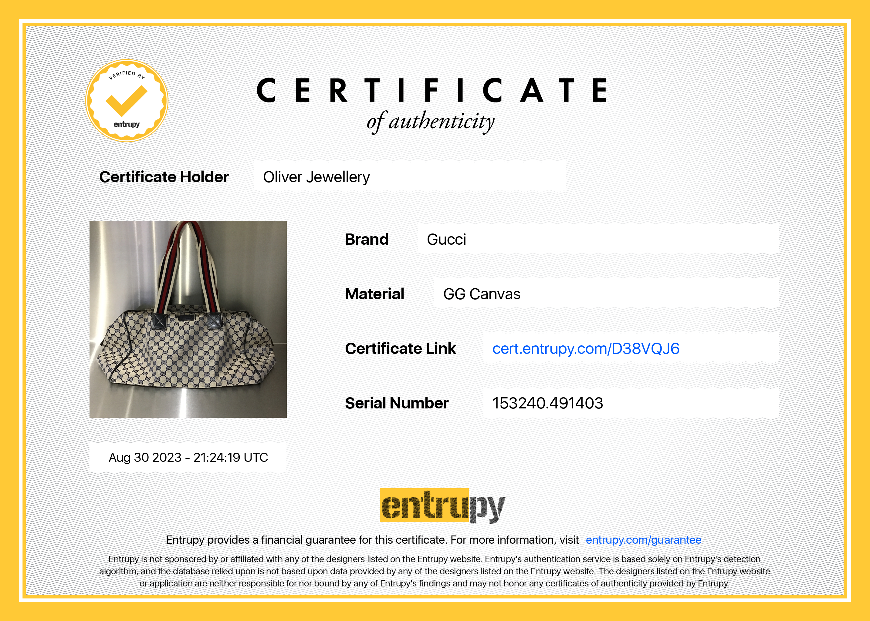 Gucci certificate 2024 of authenticity