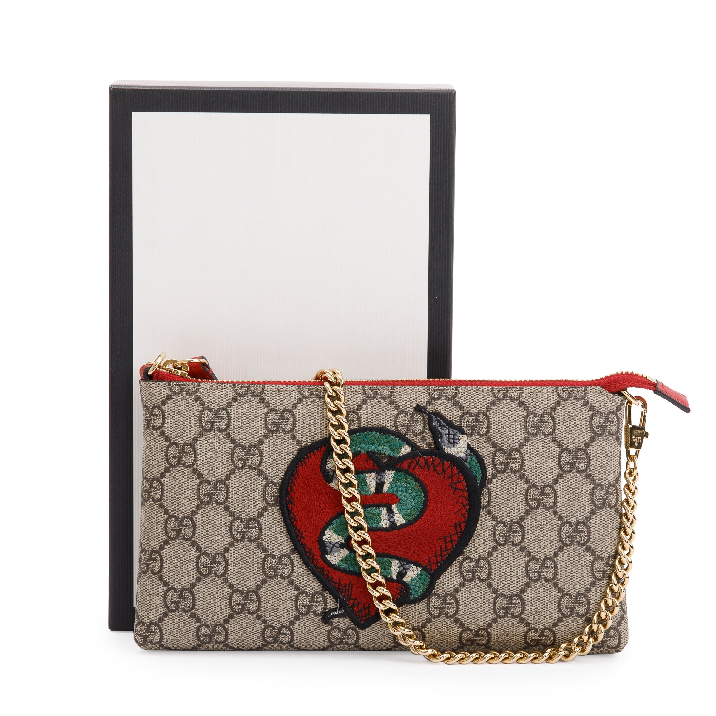 Gucci GG Supreme Kingsnake Heart Pochette w Box