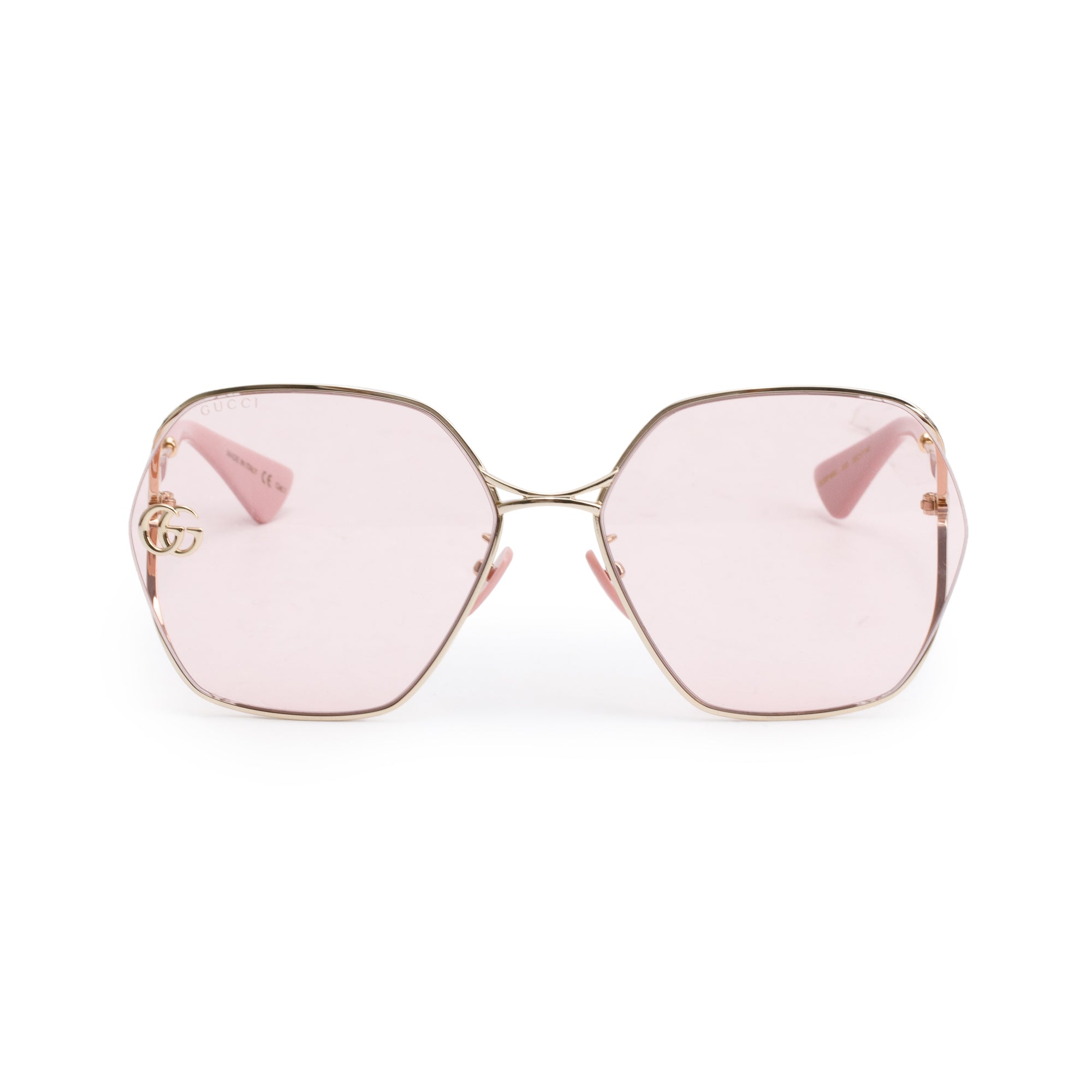 Gucci GG0818SA Pink Acetate Gold Tone GG Logo Geometric Sunglasses w Case