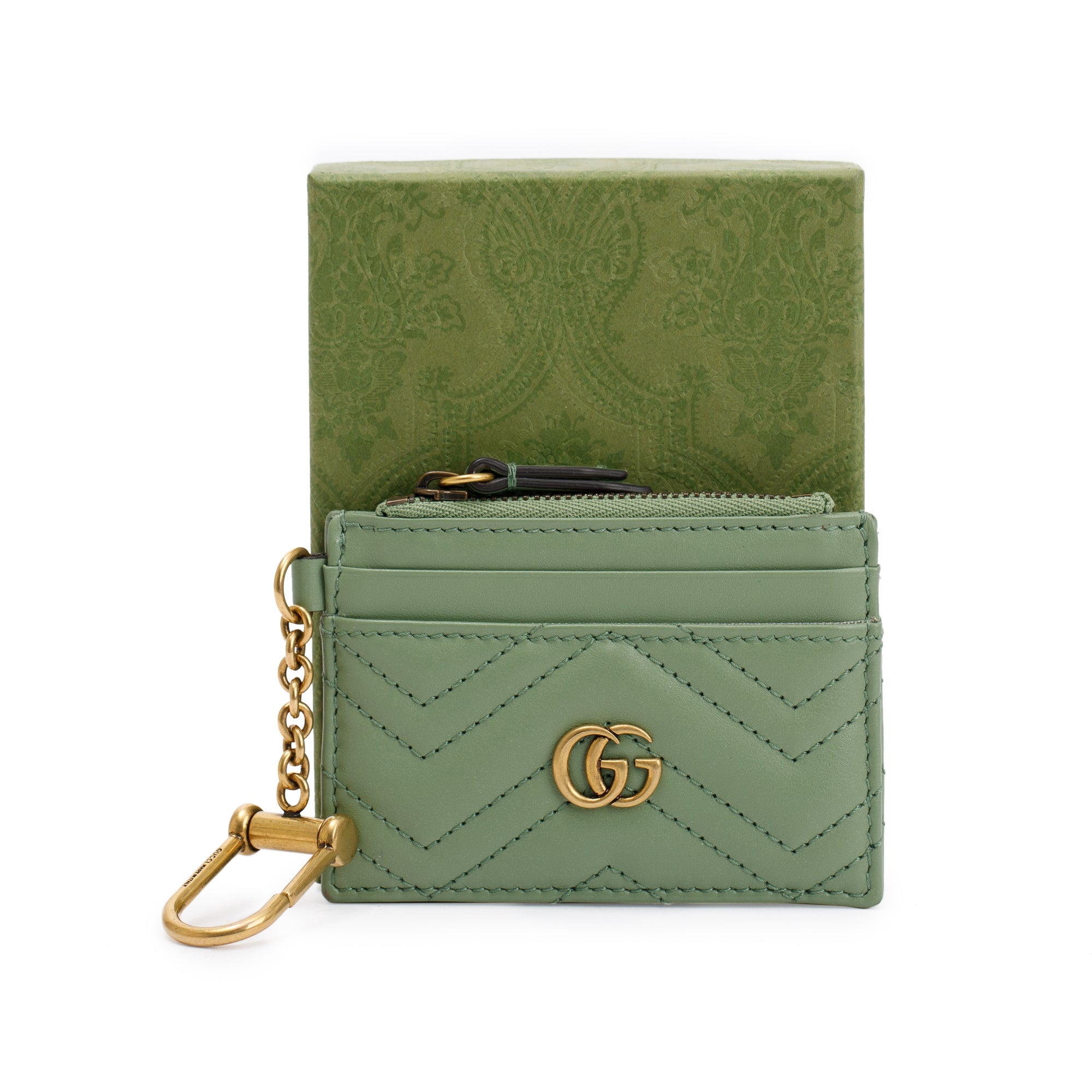 Gucci Green Calfskin Leather GG Marmont Keychain Wallet w/ Box Oliver