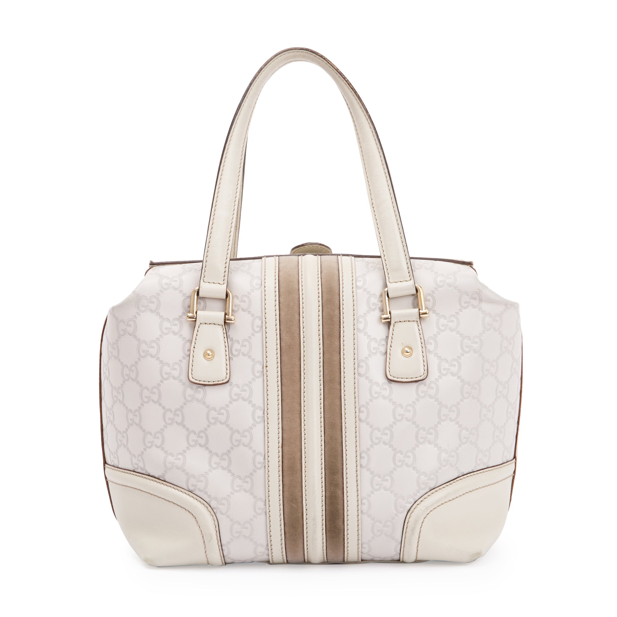 Gucci White GG Signature Leather Treasure Boston Bag Oliver