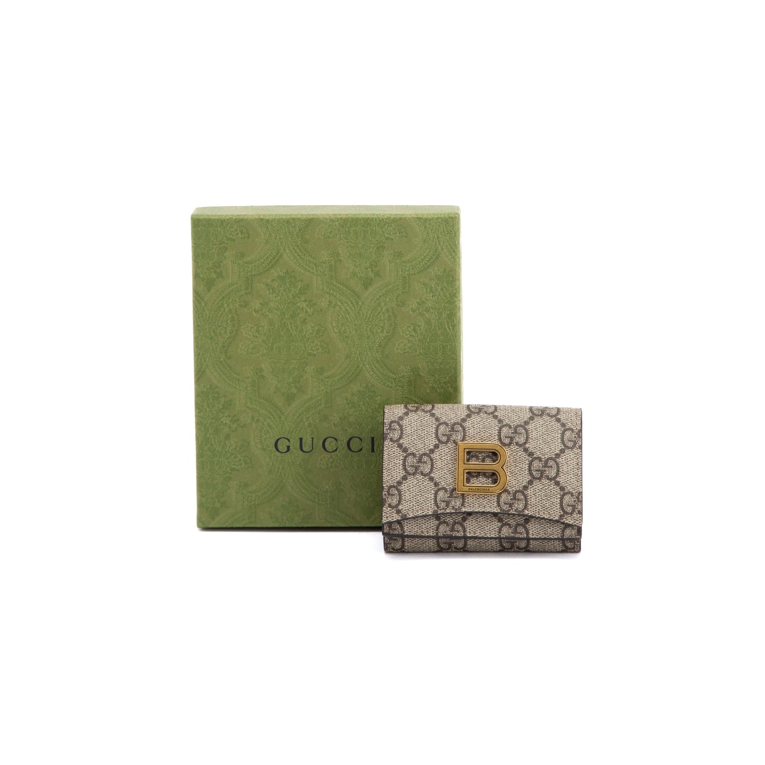 GUCCI X BALENCIAGA GG Supreme Monogram Logo Card Case With Strap Beige  Ebony 1189159  FASHIONPHILE
