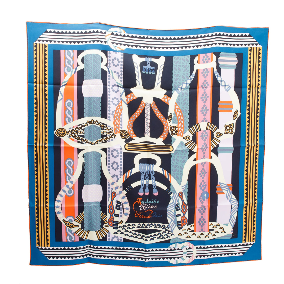 Hermes 'Fantaisie D'Etriers' Multicolour Silk Scarf 90 w/ Box – Oliver ...