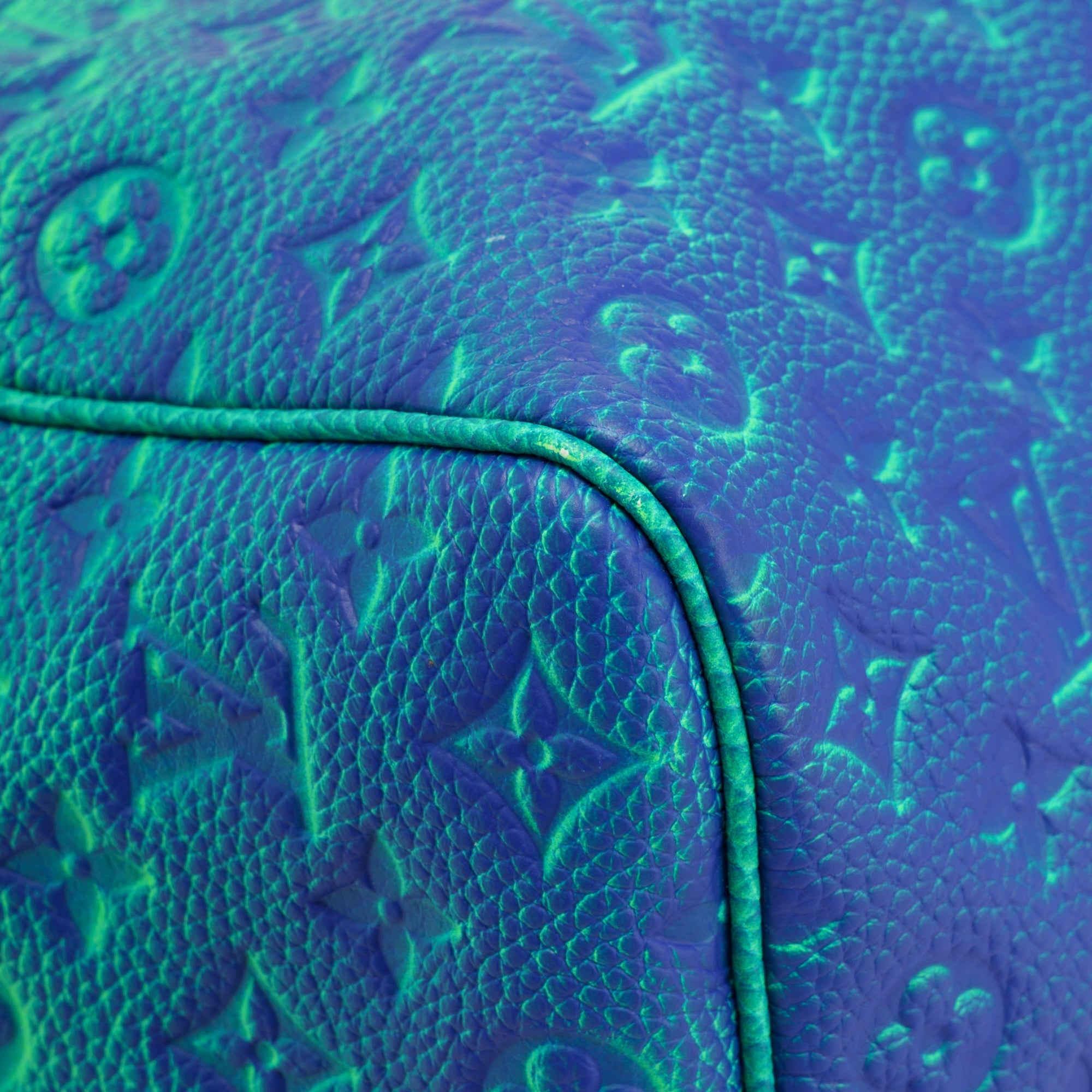 Louis Vuitton Virgil Abloh Blue & Green Monogram Illusion Leather Flat Double Phone Pouch Silver Hardware, 2022 (Like New), Handbag