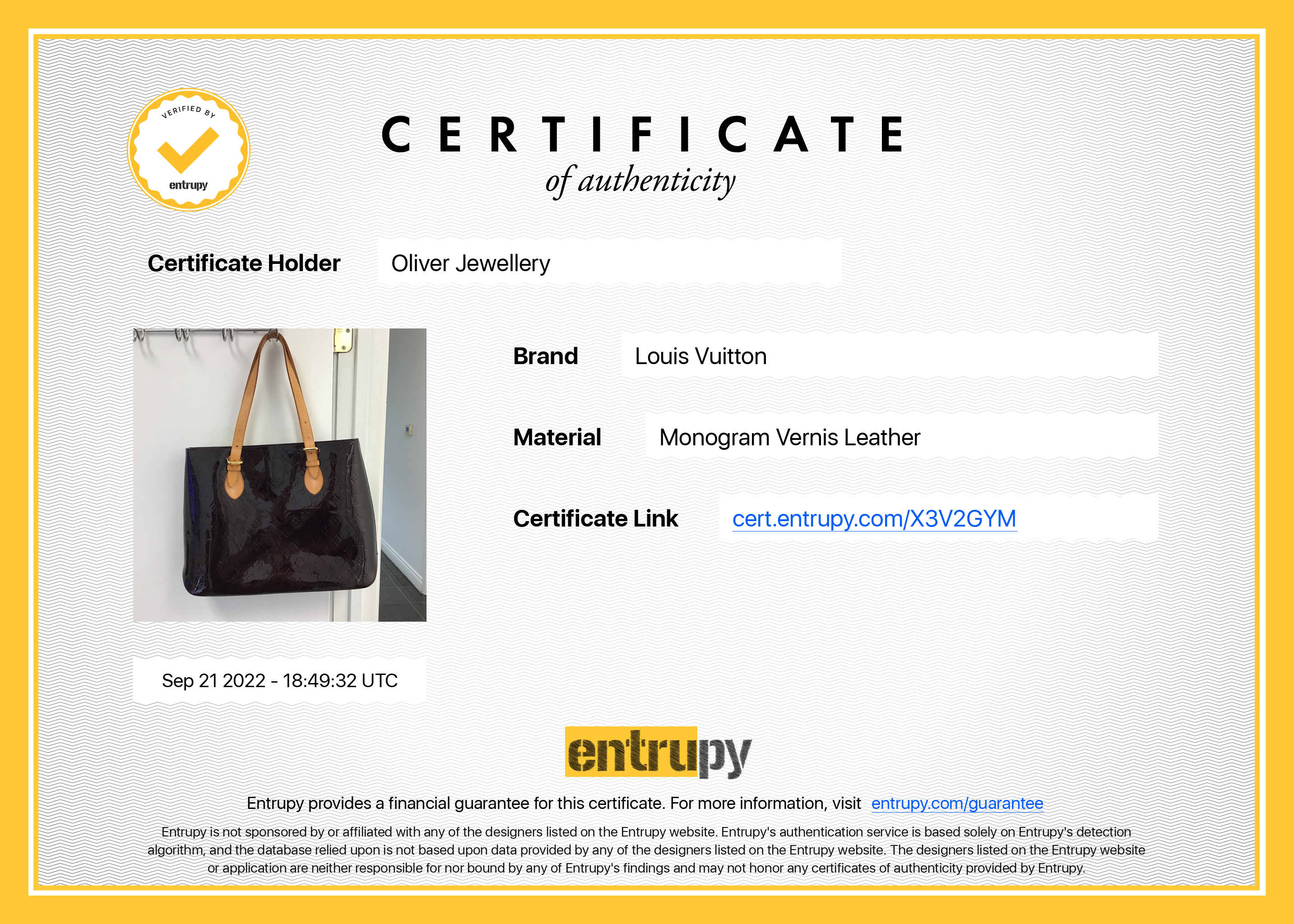 Louis Vuitton - Brentwood Monogram Vernis Leather Perle