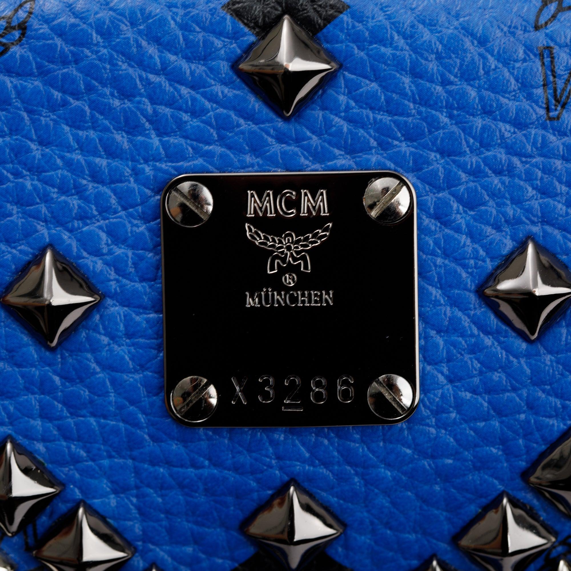 MCM Blue Visetos Studded Colorblock Stark Brock Small Backpack Oliver Jewellery