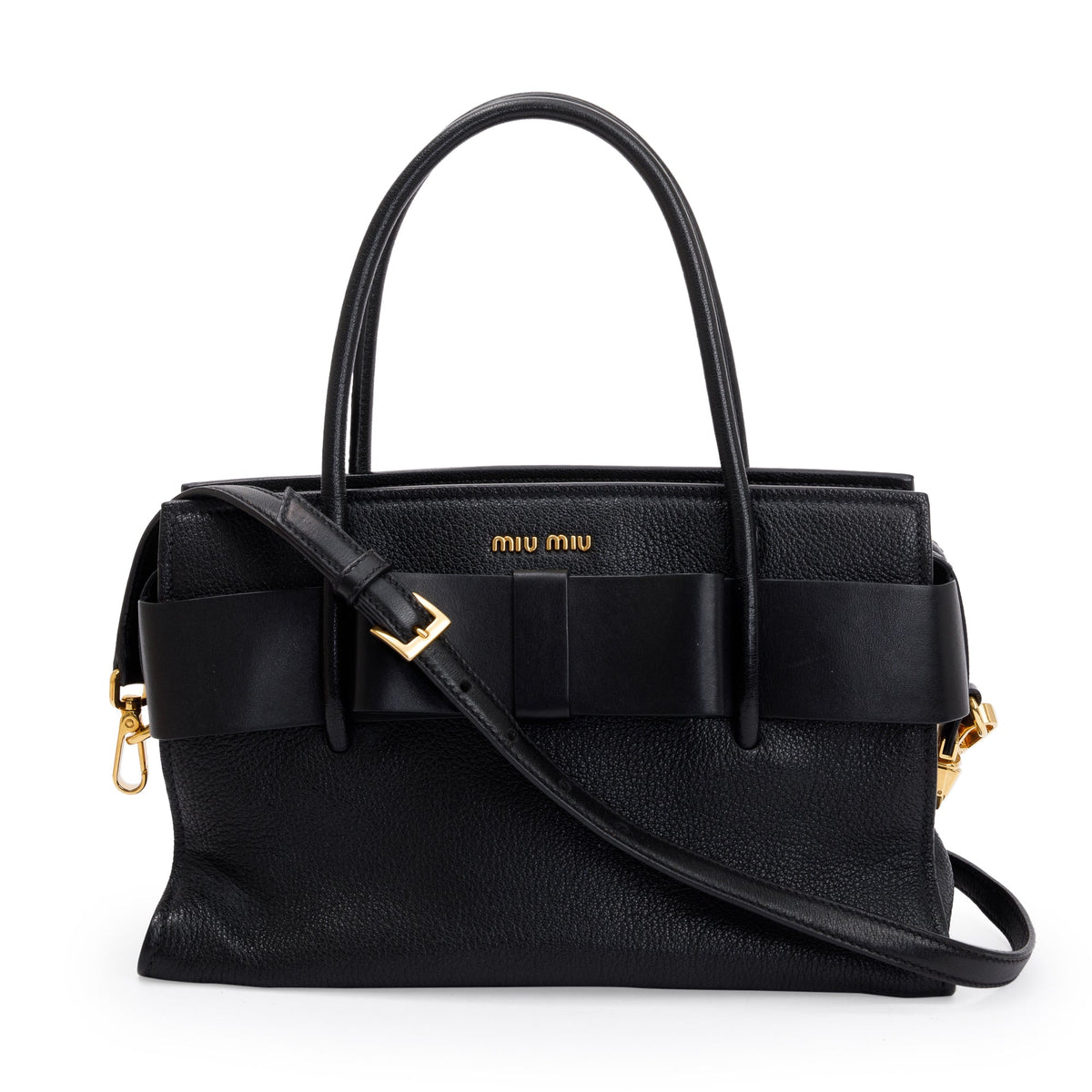 Miu Miu Black Leather Madras Fiocco Bow Tote w/ Strap – Oliver Jewellery