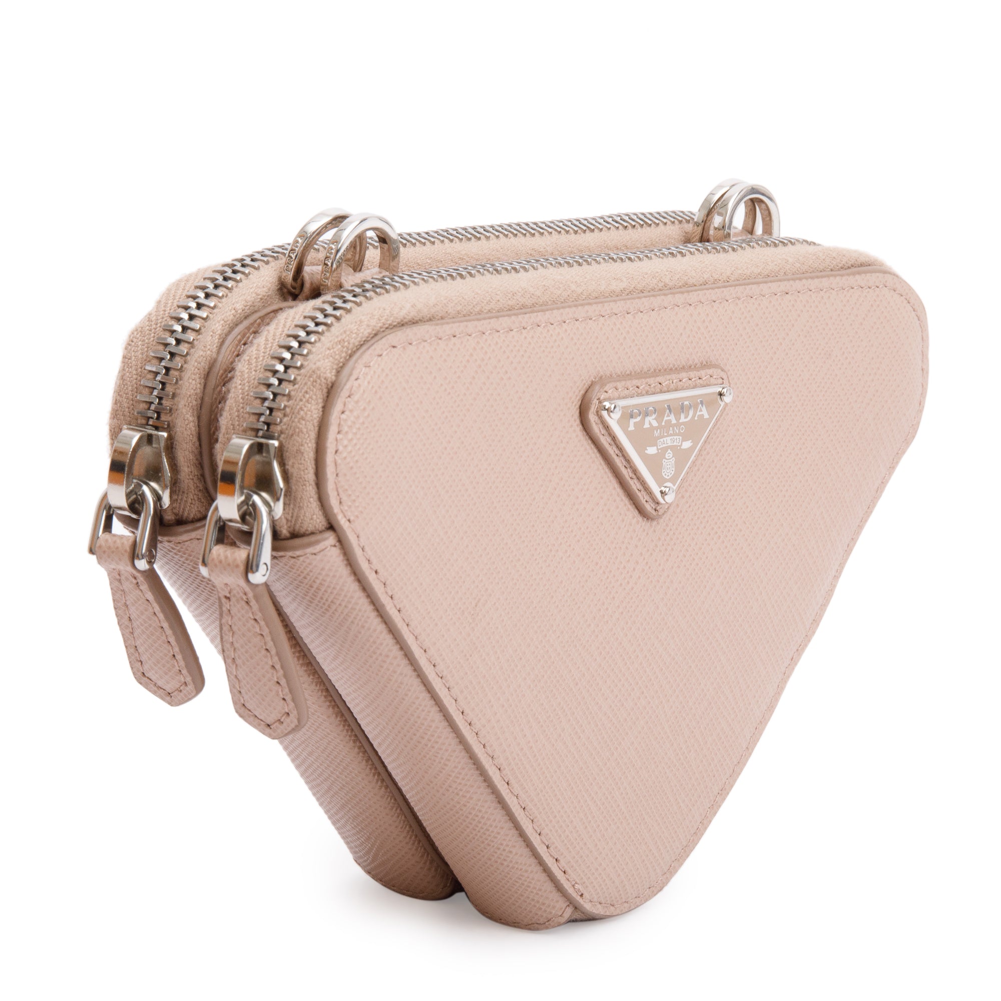 Prada Beige Saffiano Leather Mini Triangle Crossbody Bag w Box Authenticity Card