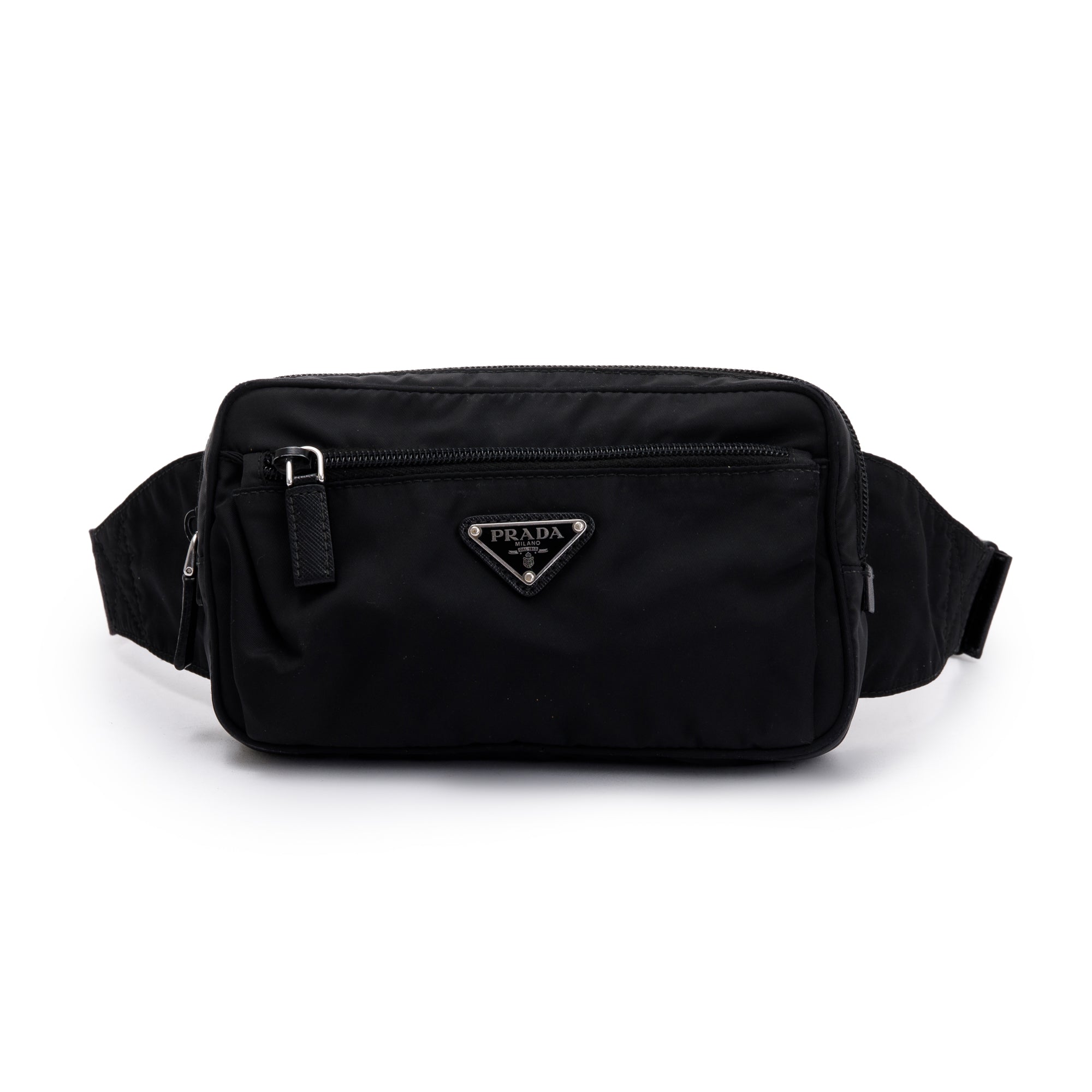 Prada Black Re Nylon Saffiano Leather Belt Bag