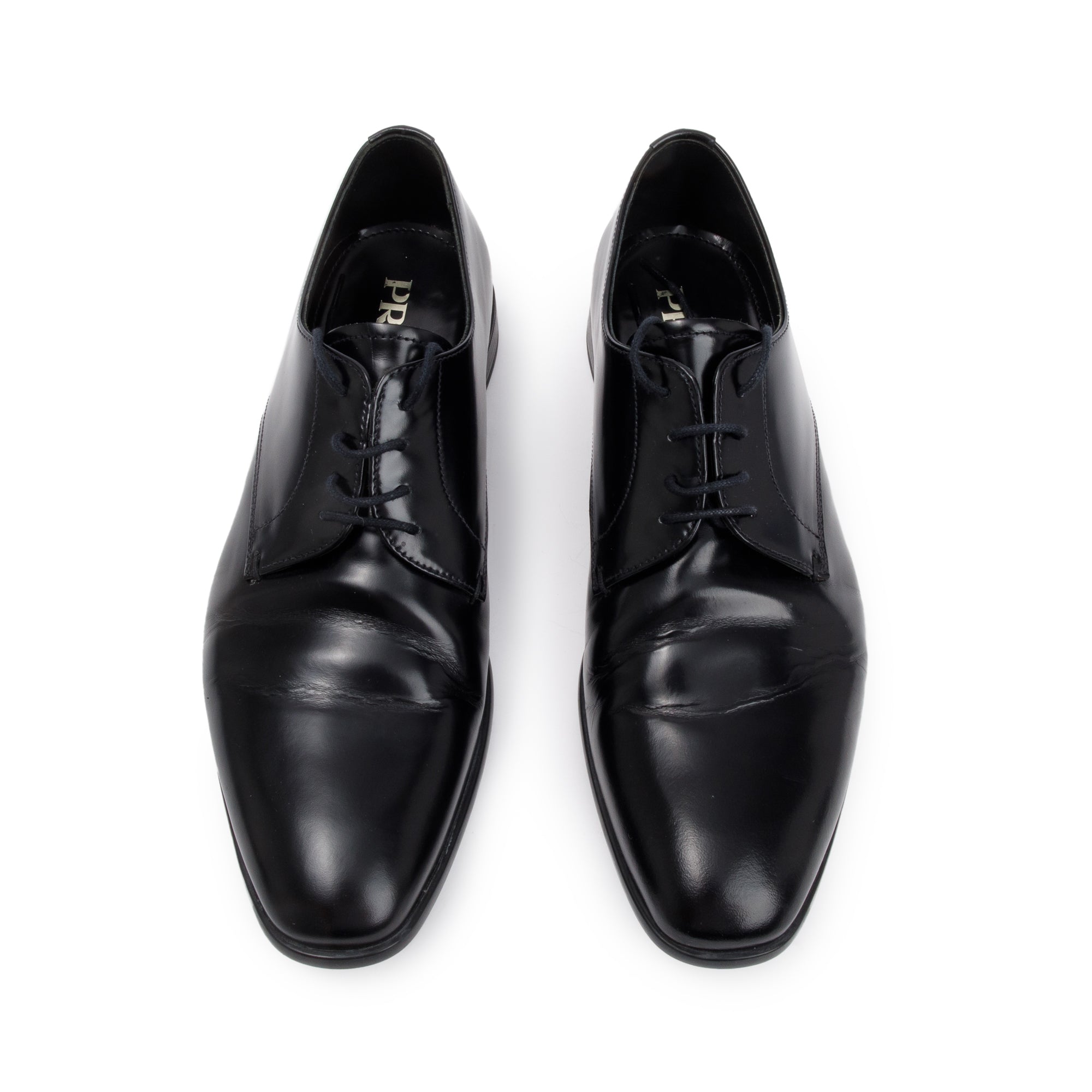 Prada Black Spazzolato Leather Laced Oxford Shoes, Size 7.5