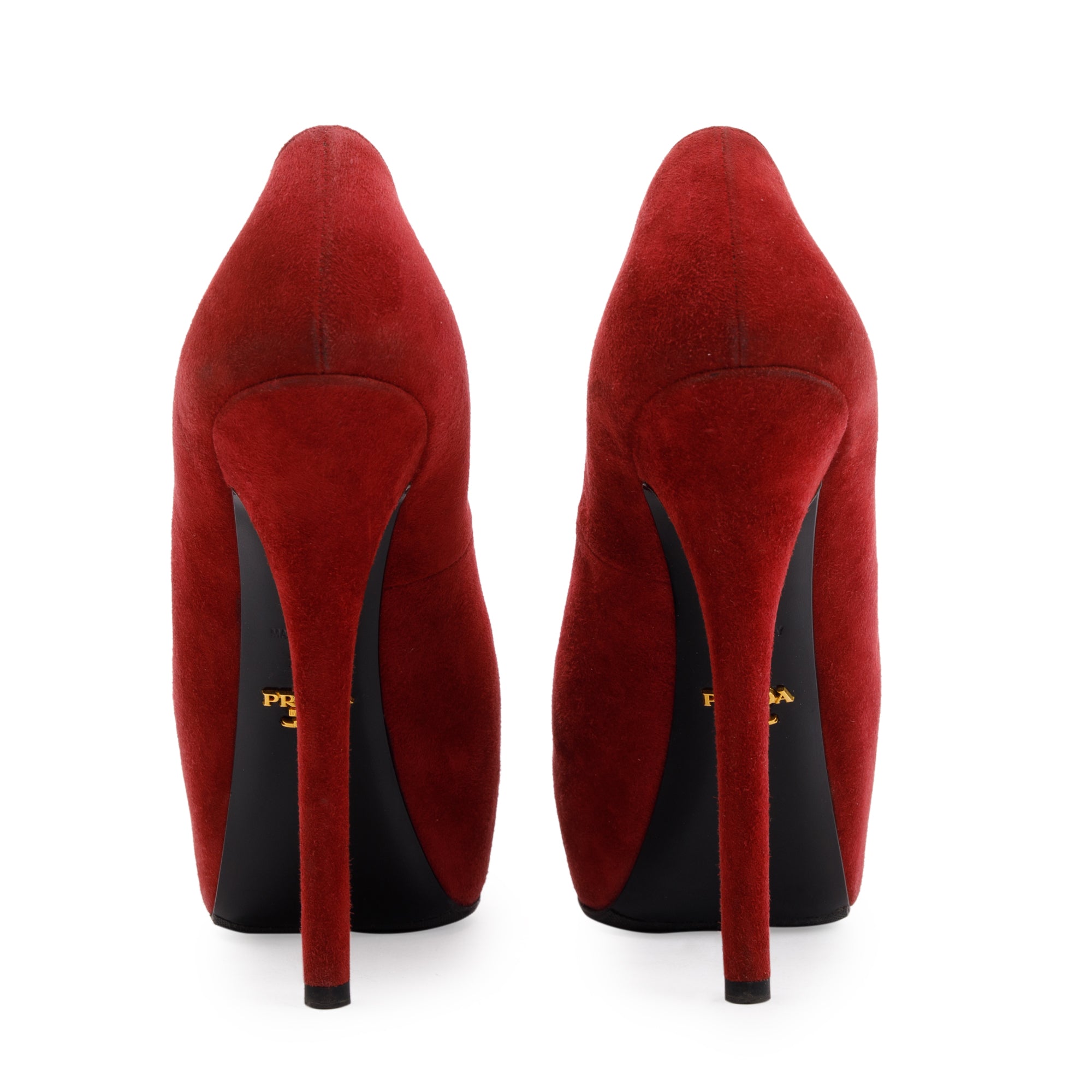 Prada red 2025 suede pumps