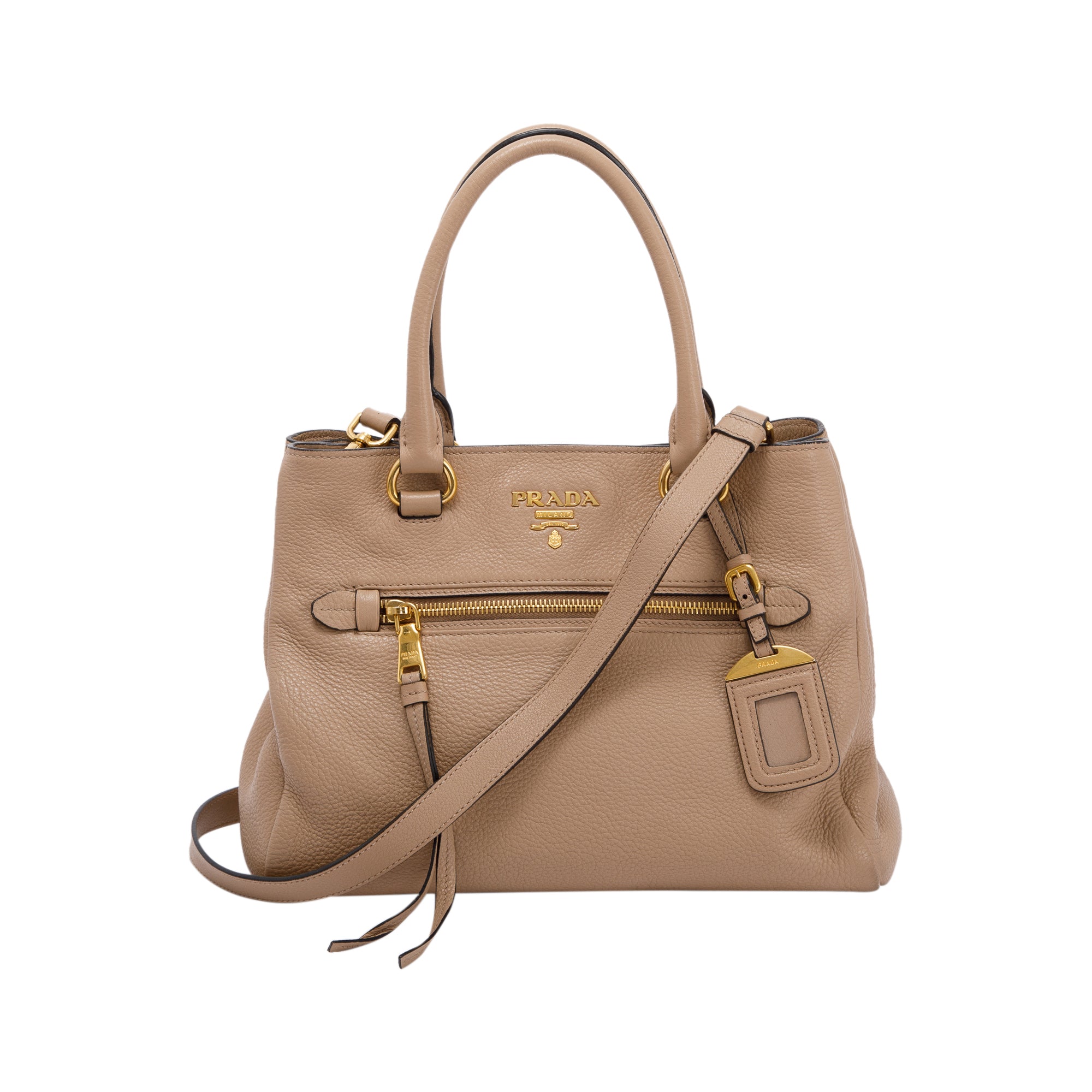 Prada Vitello Phenix Leather Crossbody Bag Beige