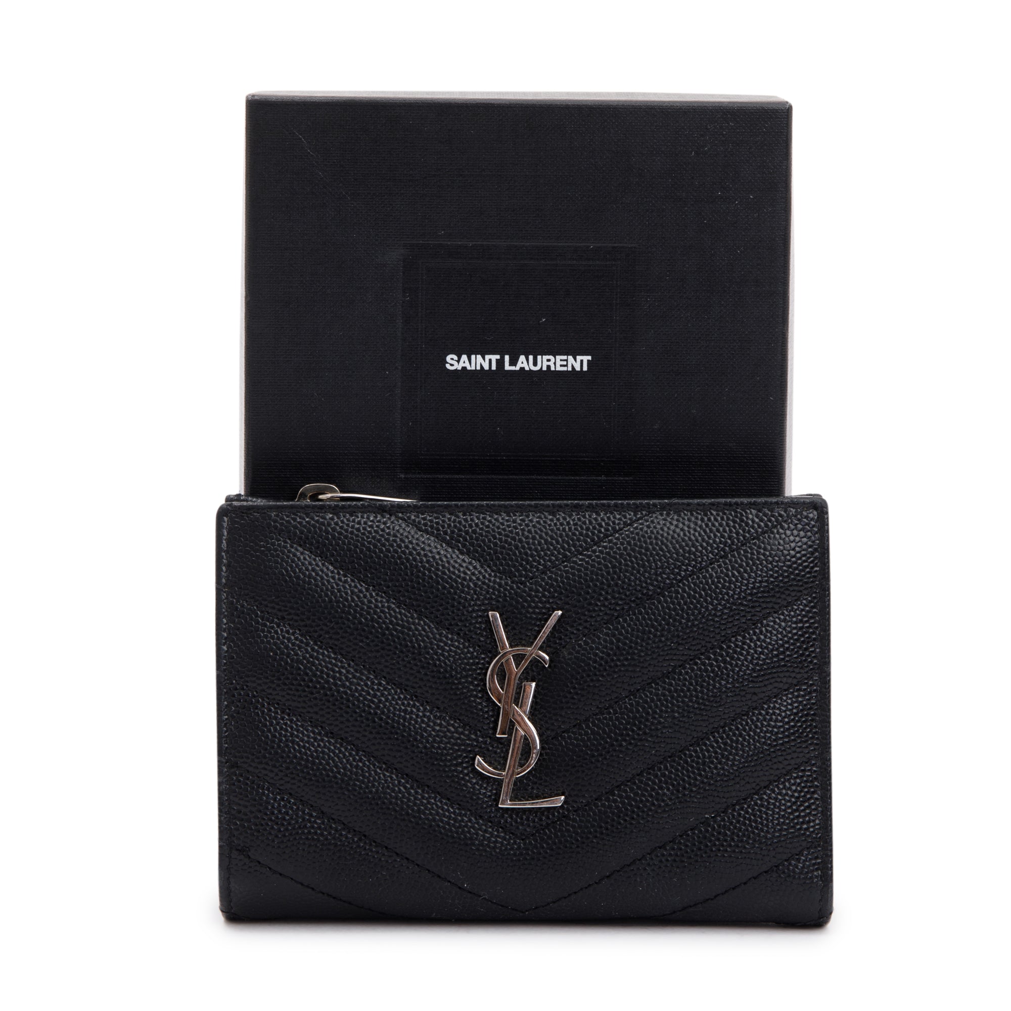 CASSANDRE MATELASSÉ Fragments Zipped bi-fold wallet in grain de poudre  embossed leather, Saint Laurent