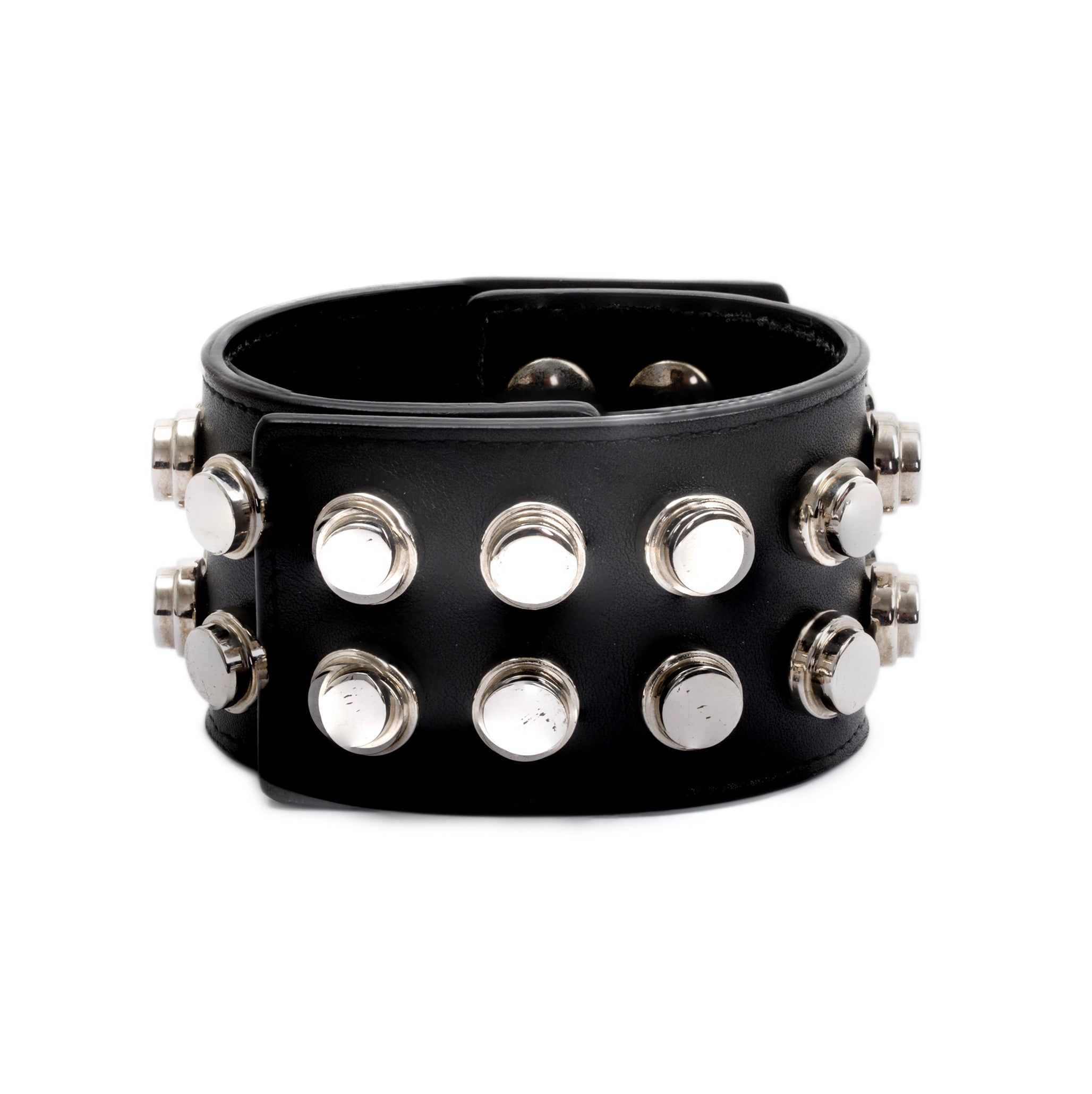 Saint Laurent Black Leather De Force Two Row Studded Wrap Bracelet