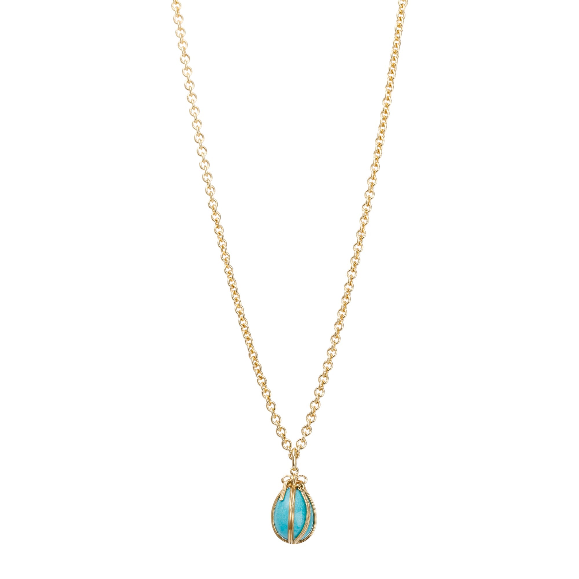 Tiffany & Co. Schlumberger 18k Yellow Gold Turquoise Egg Pendant Neckl ...