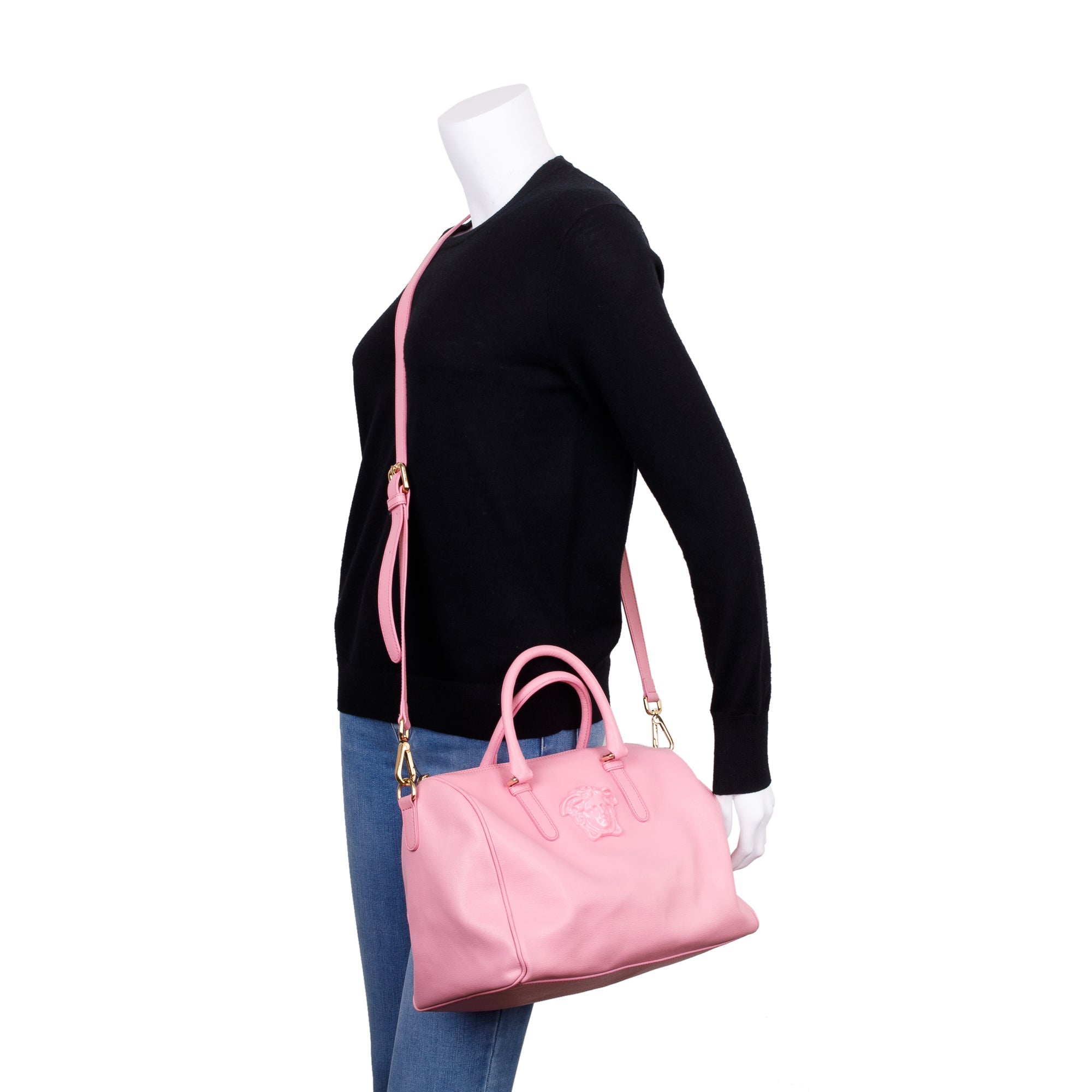 VERSACE Saffiano Palazzo Medusa Tote Pink | FASHIONPHILE