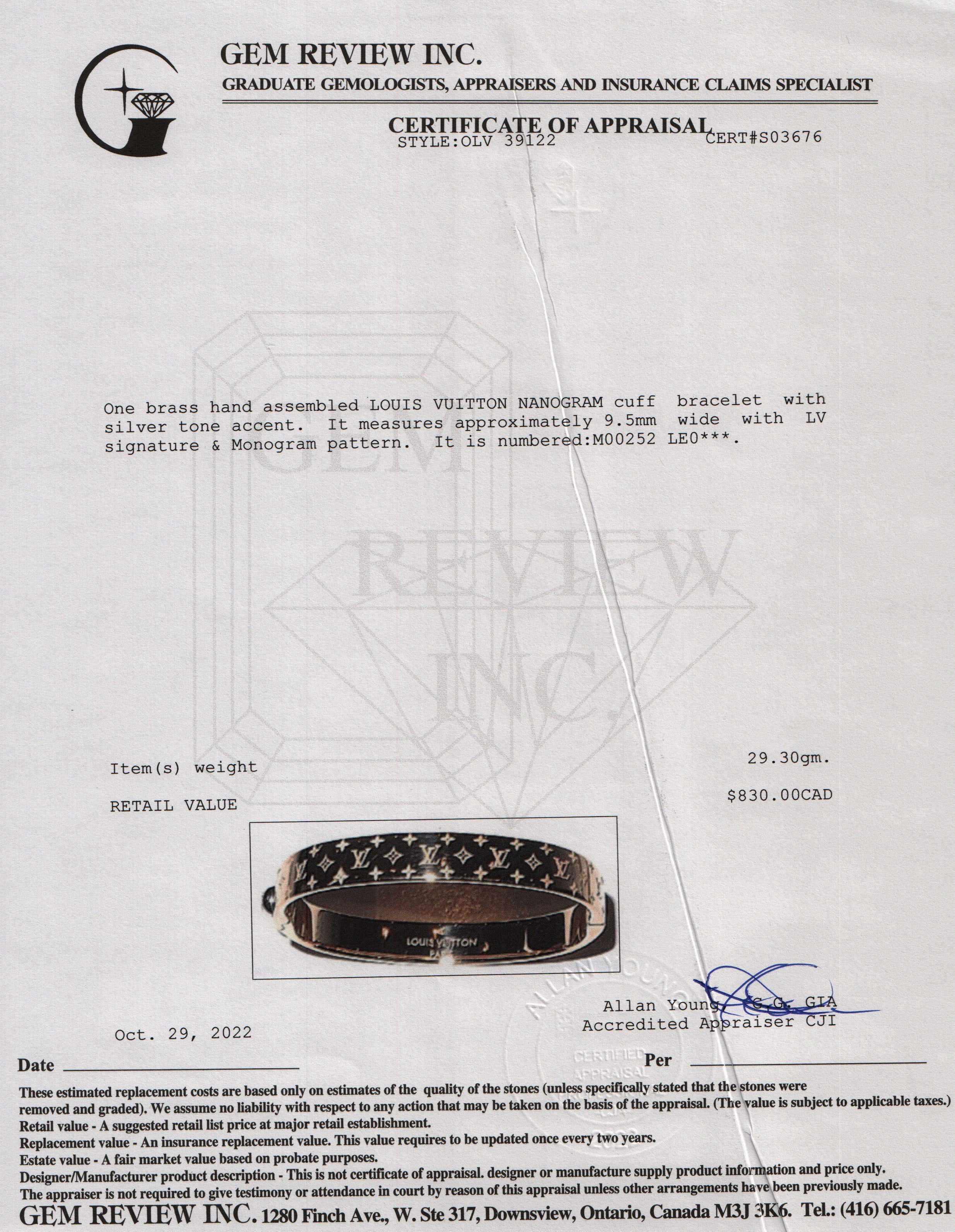 Louis Vuitton 'nanogram Cuff' Bracelet