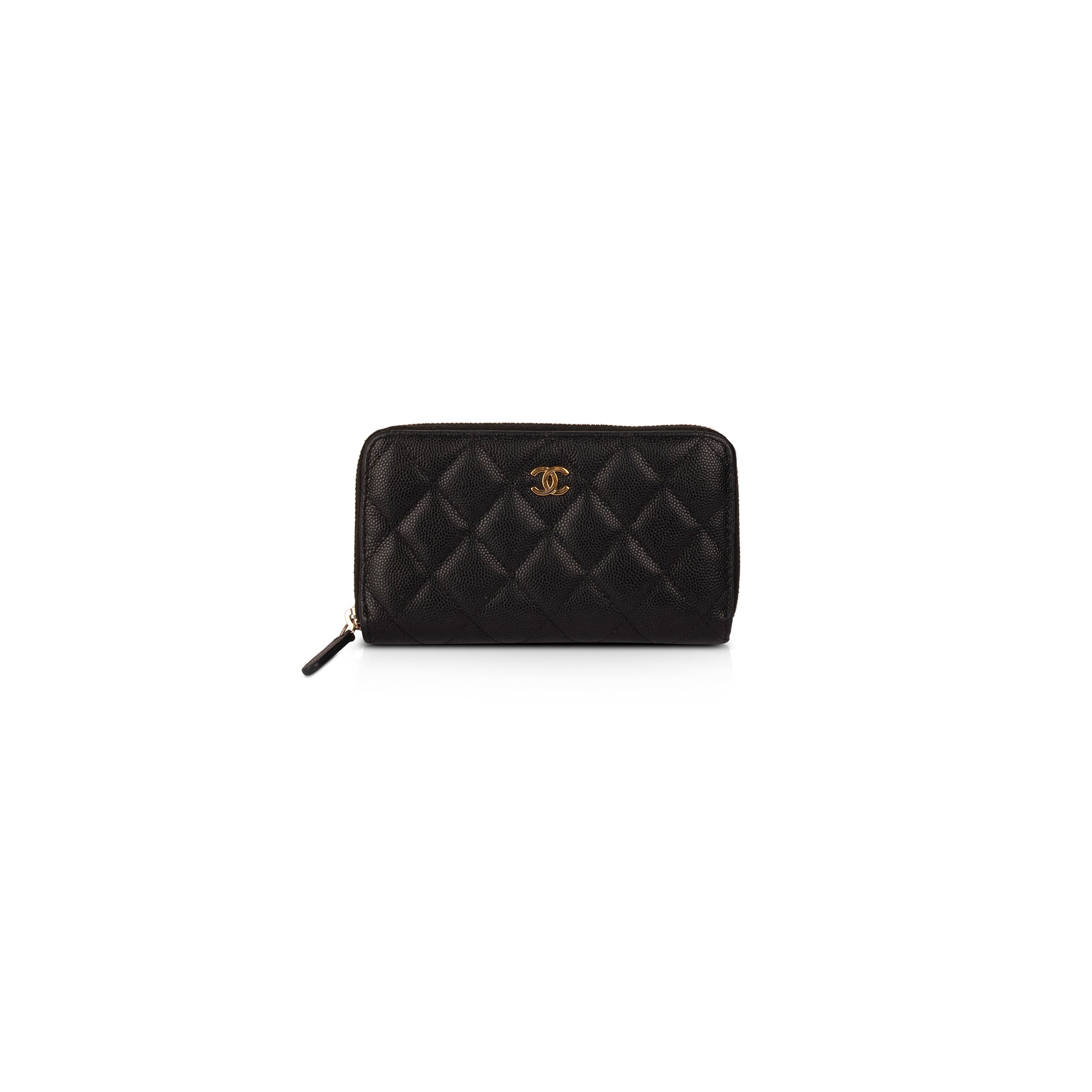 Caviar leather compact zip wallet sale