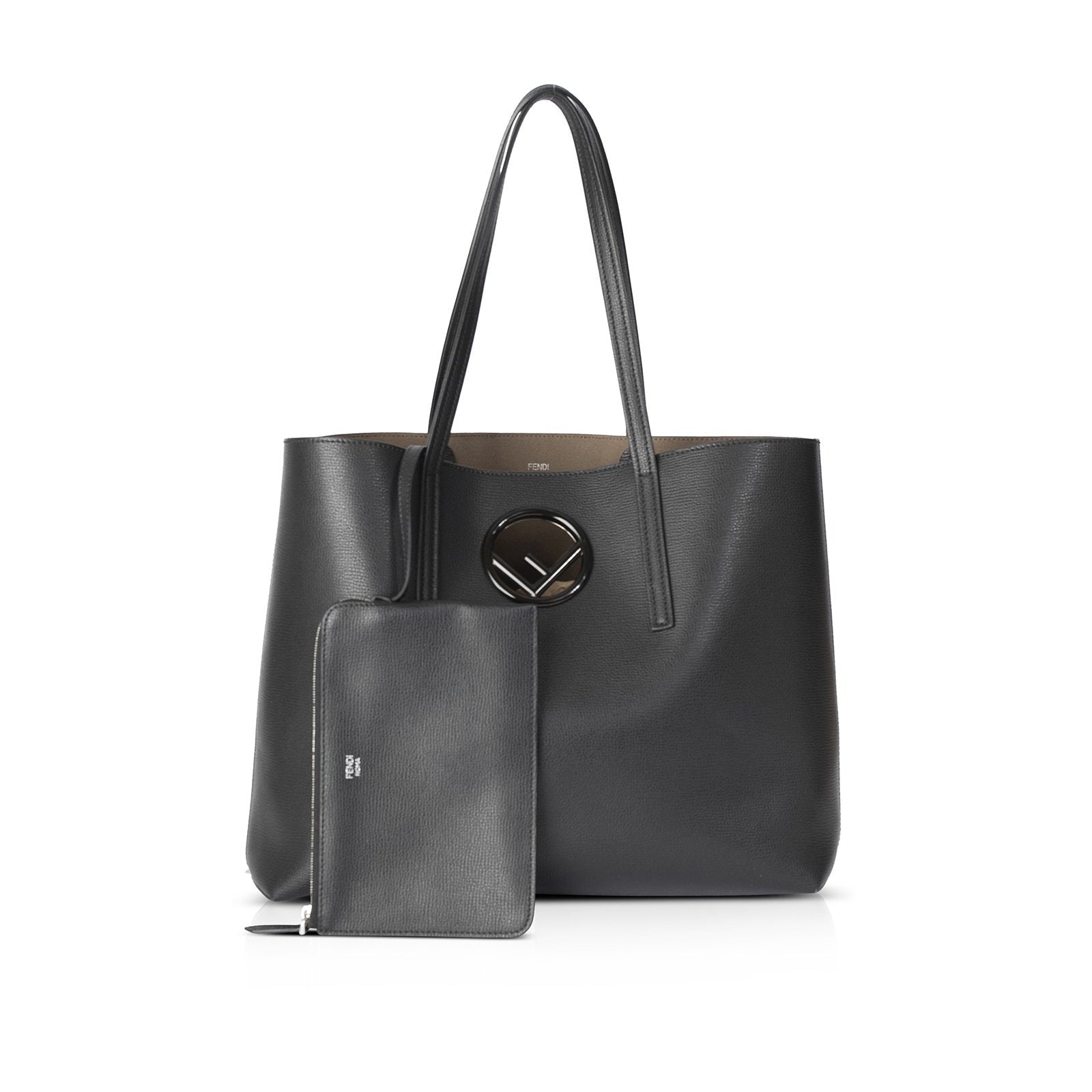 Fendi logo sale leather shopper tote