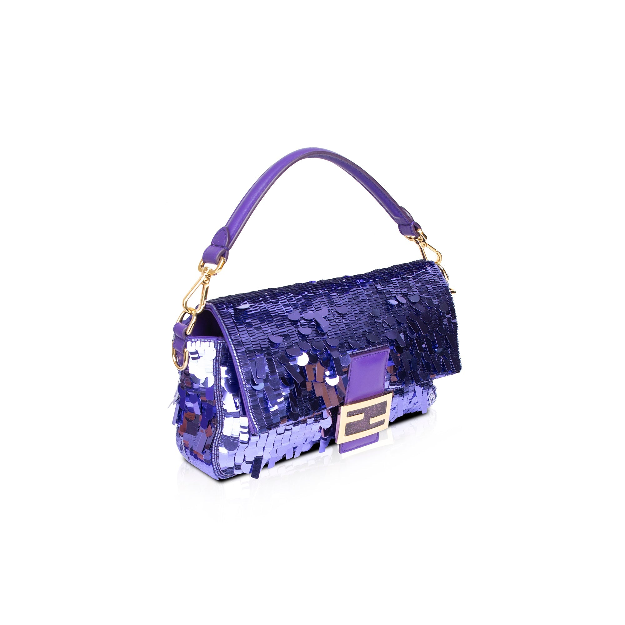 Fendi Purple Sequined Baguette Bag w Box