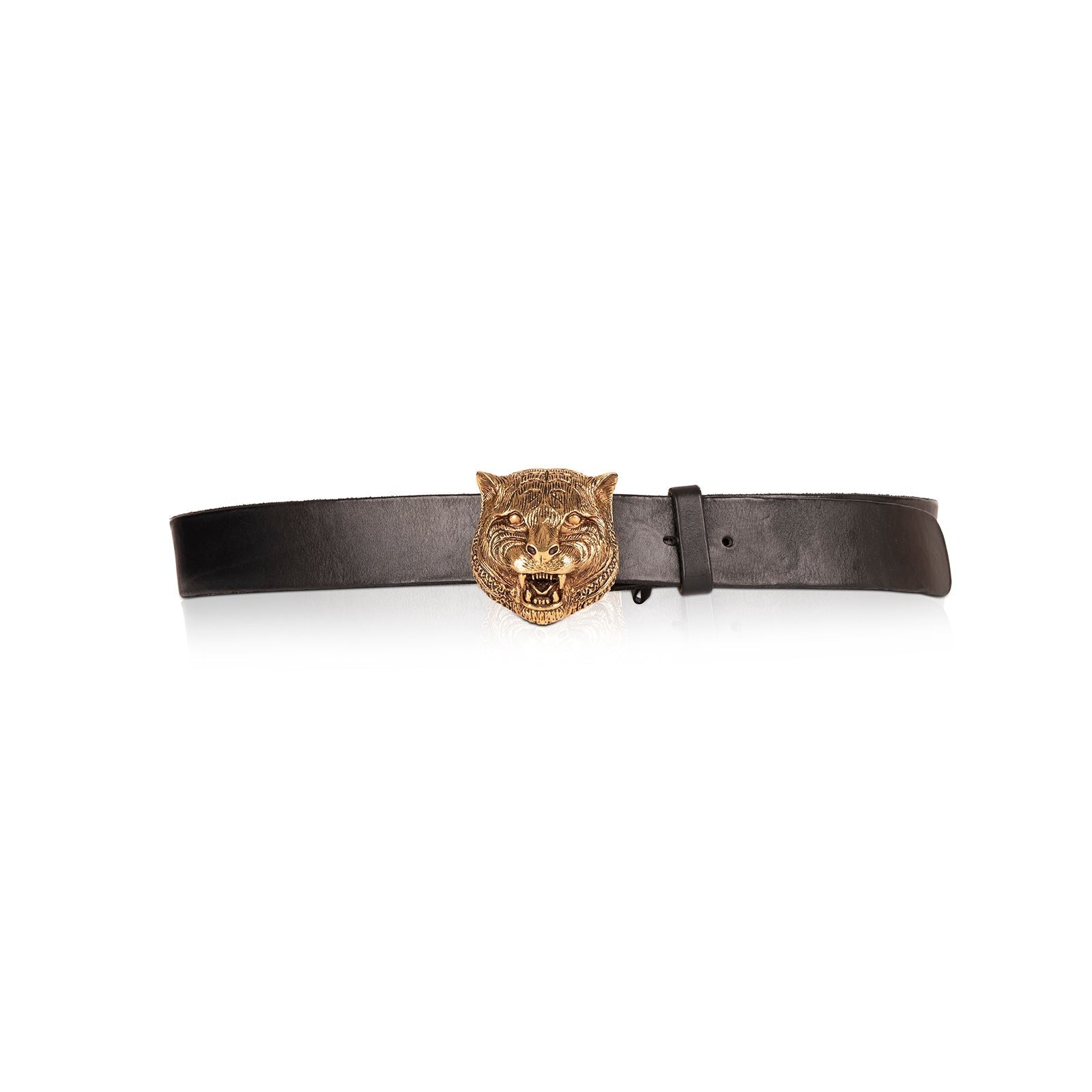 Gucci Black Wide Leather Belt with Feline Buckle Oliver Jewellery