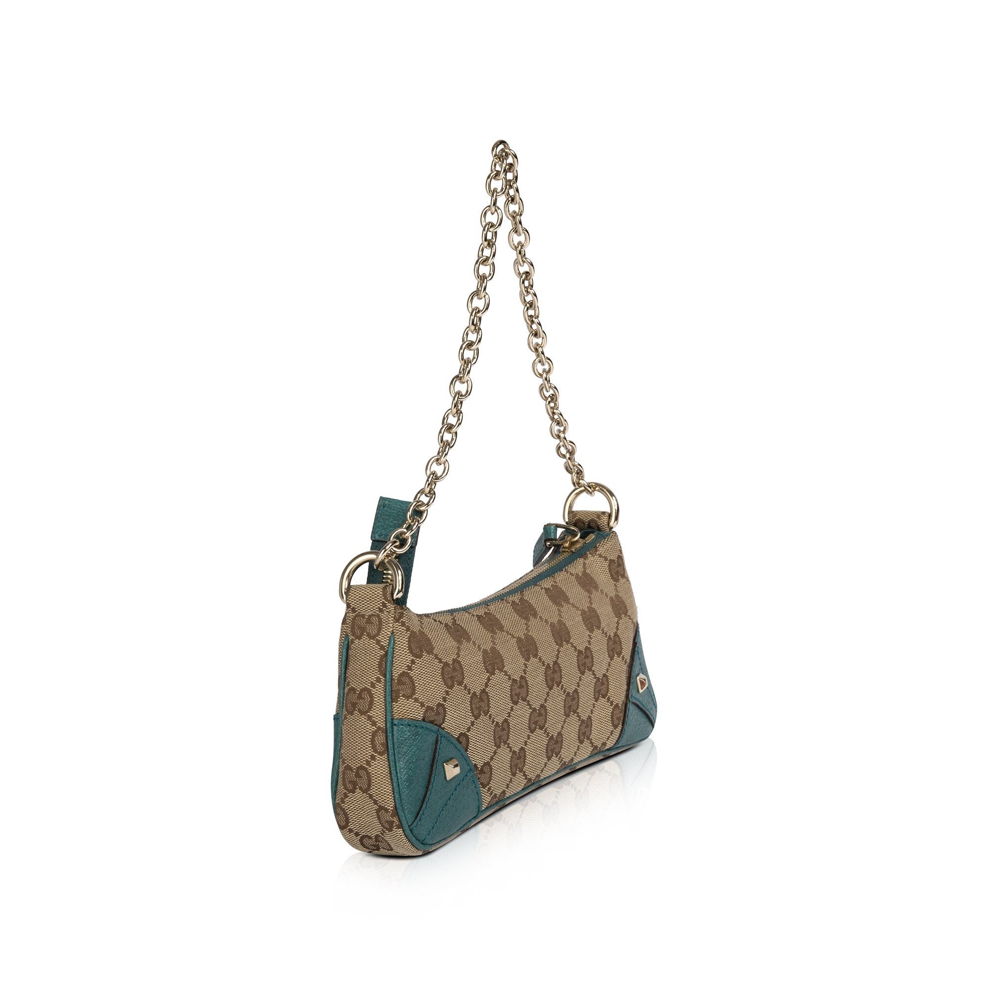 CHAIN LINK POCHETTE - LEATHER TOP HANDLE BAG in brown