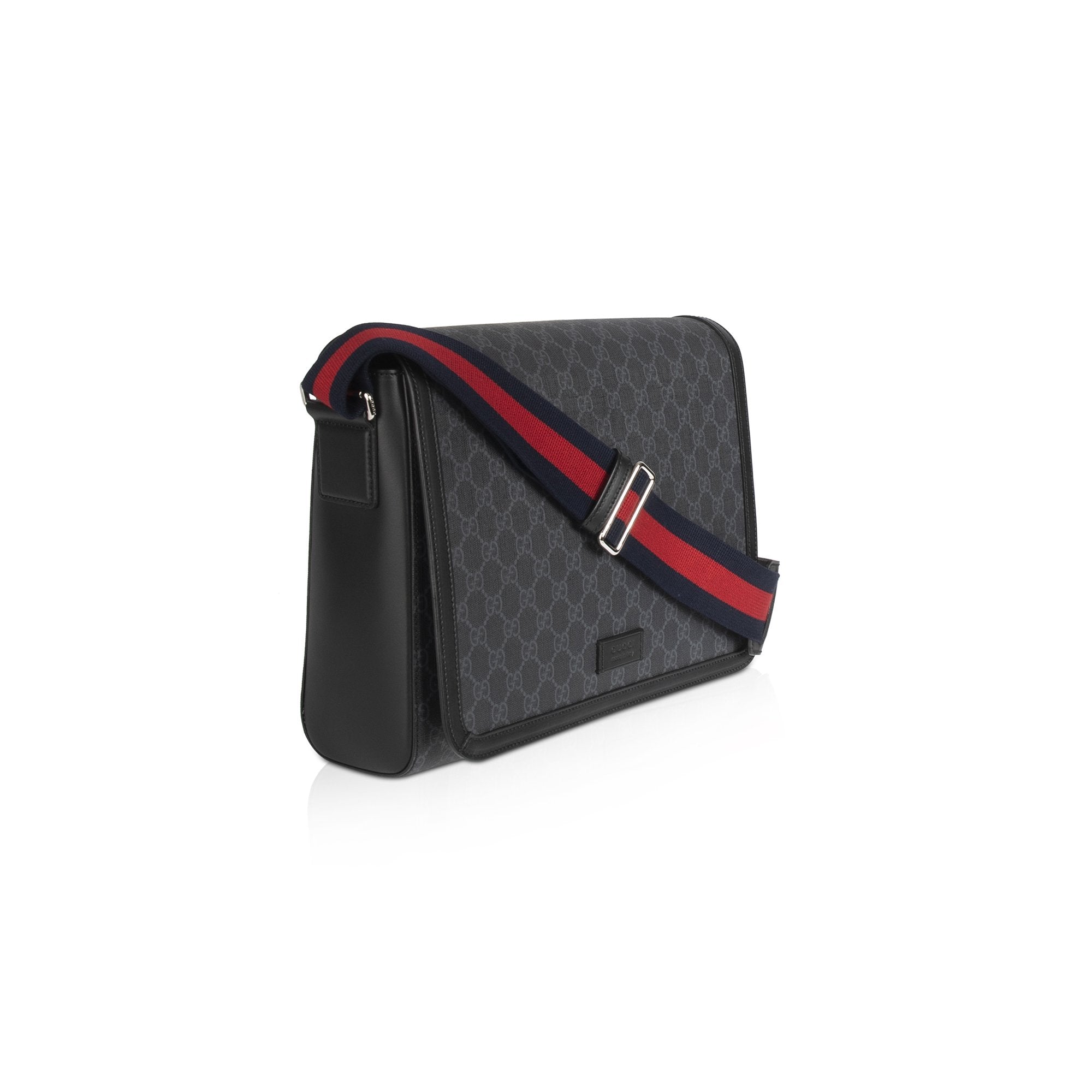 Gucci GG Supreme Black Flap Messenger Bag