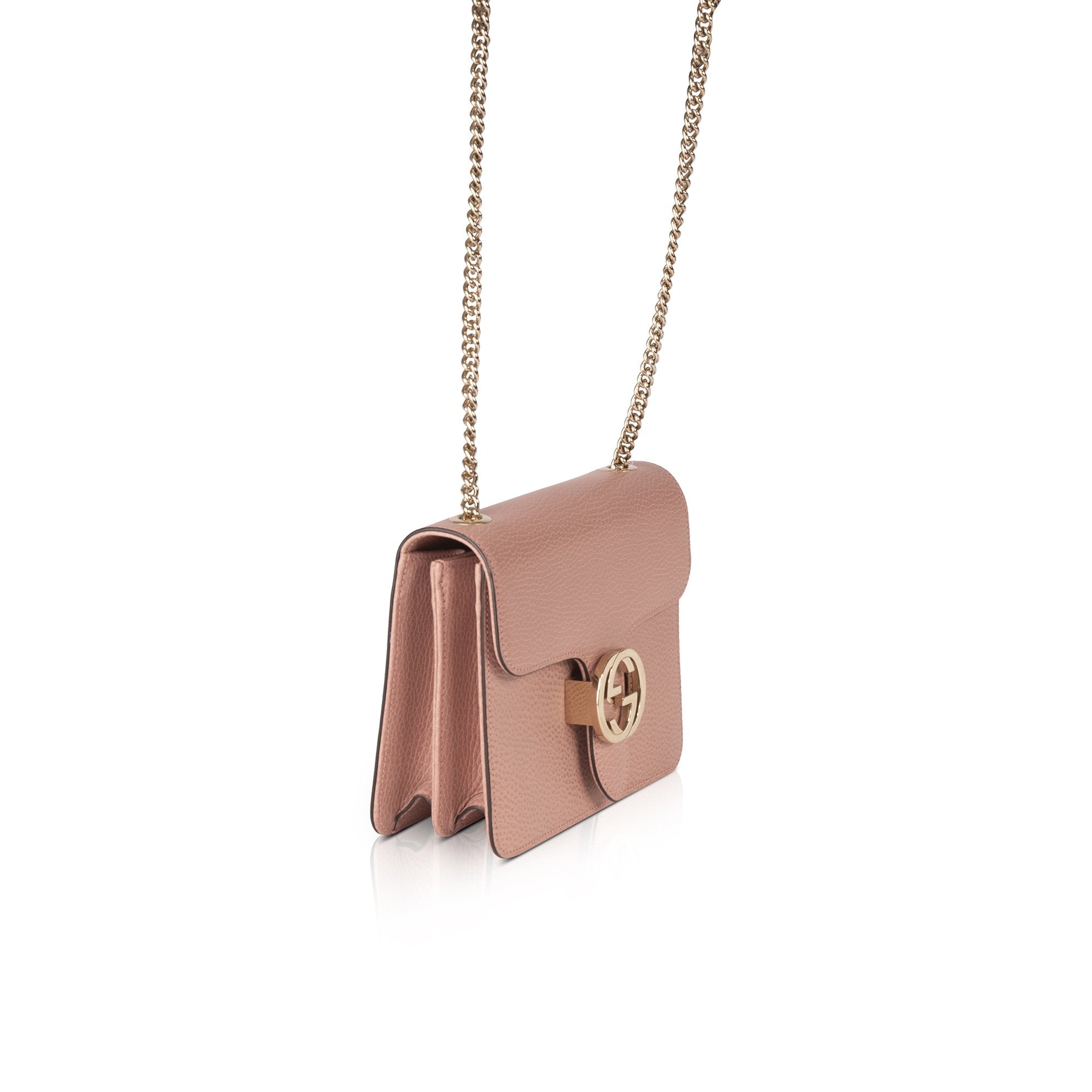 GUCCI Dollar Calfskin Small Interlocking G Shoulder Bag Soft Pink 1286510
