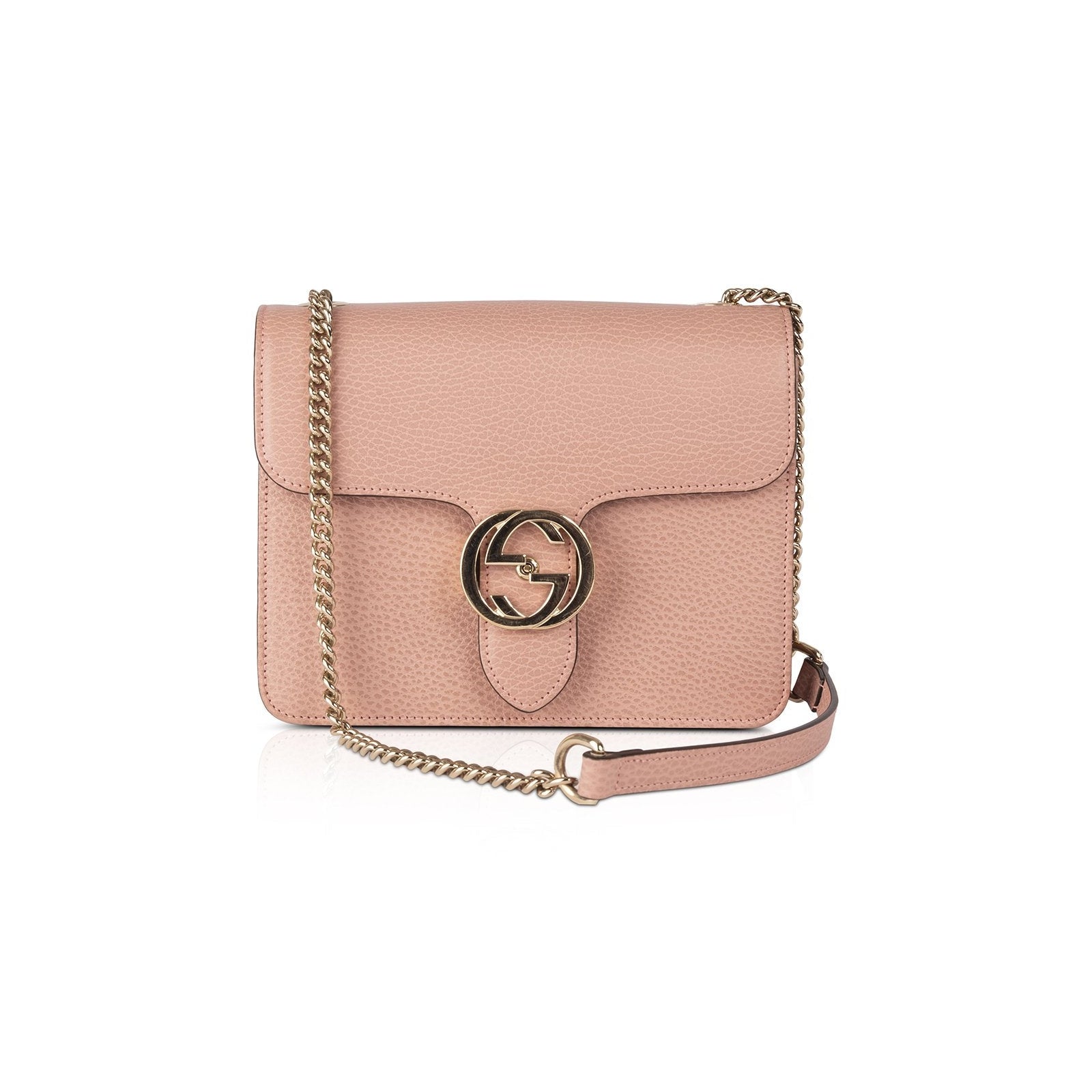 Gucci Interlocking G Shoulder Bag Small Pink in Pebbled Calfskin
