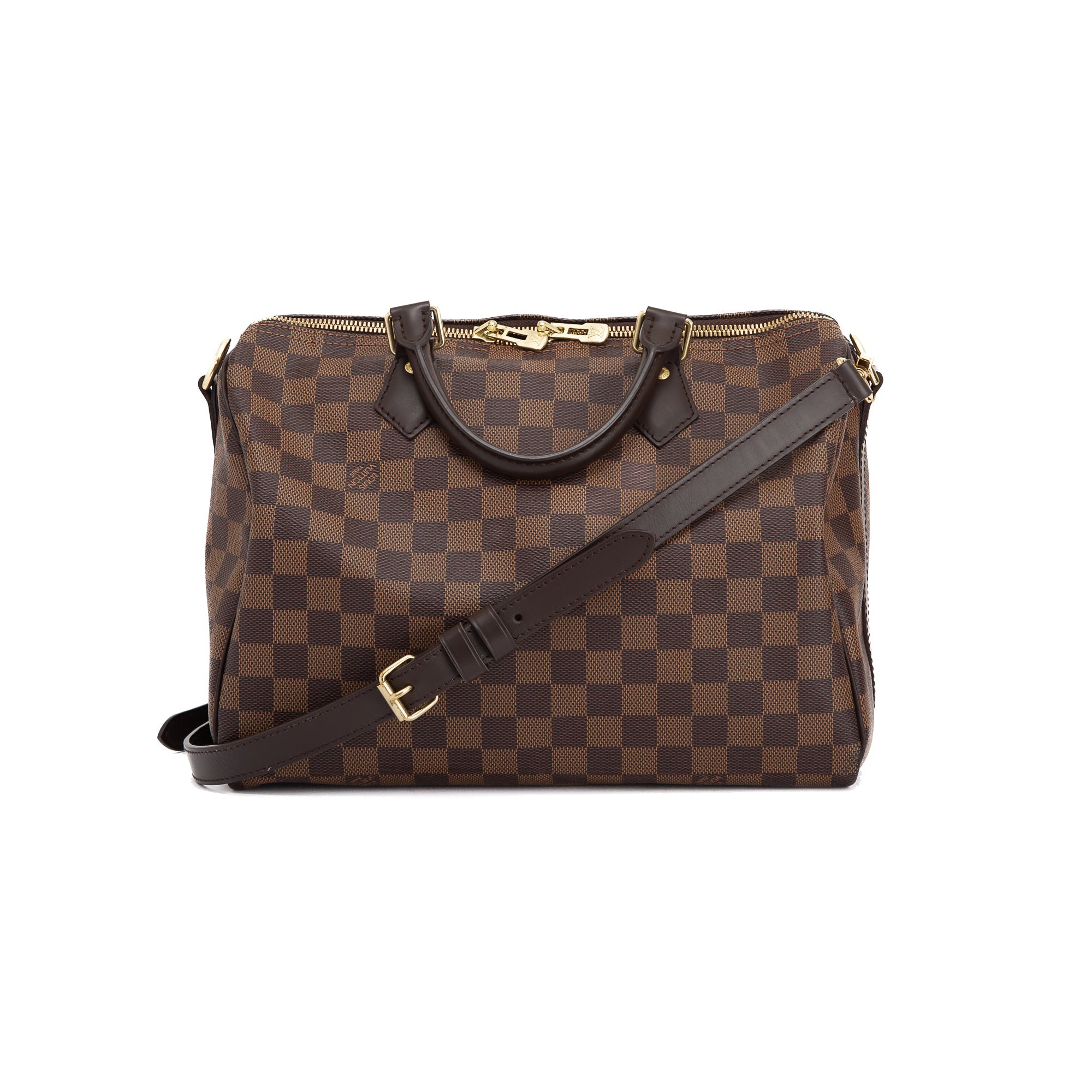 LOUIS VUITTON Speedy 30 Bandouliere Damier Ebene Satchel Bag Brown - H