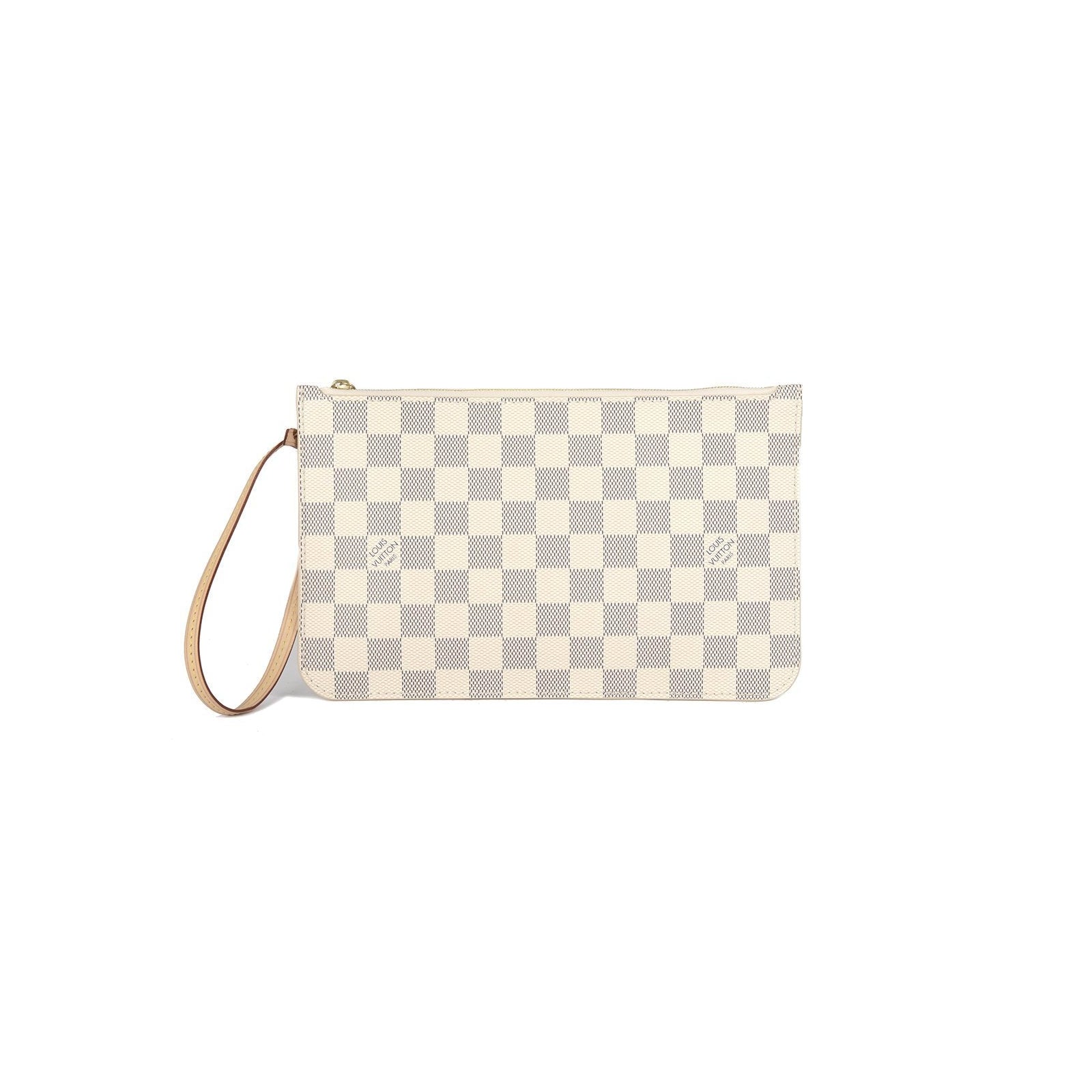 Neverfull Louis Vuitton Damier Azur clutch bag with leather wrist